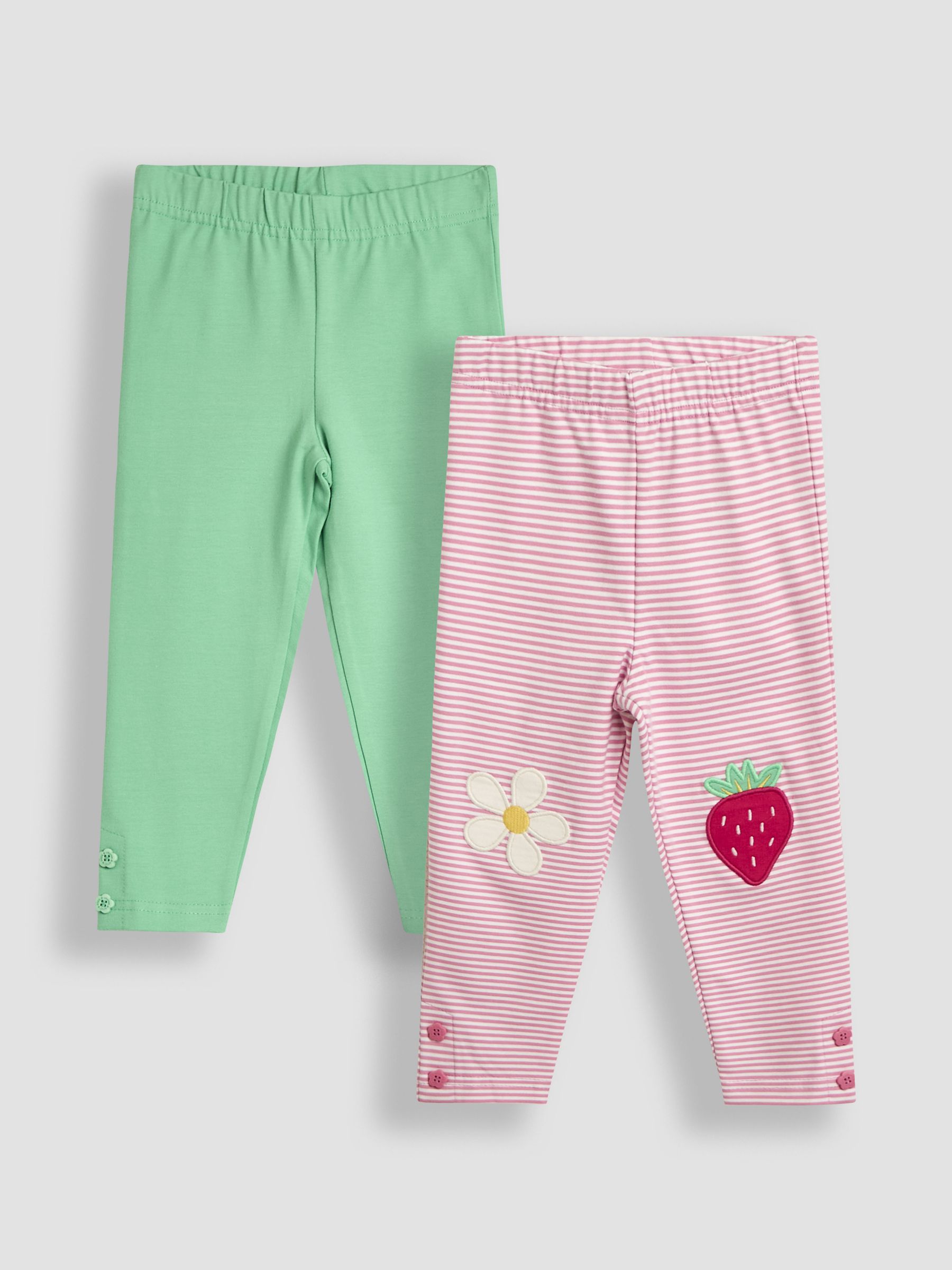 Pink Strawberry & Daisy Appliqué Knee Leggings 2 Pack - Image 1 of 5