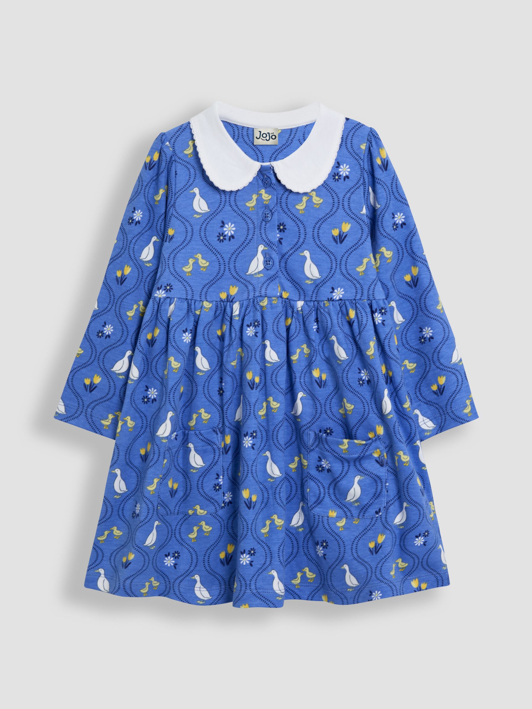 Blue Duck Floral 100% Cotton Peter Pan Collar Button Front Long Sleeve Dress - Image 1 of 4