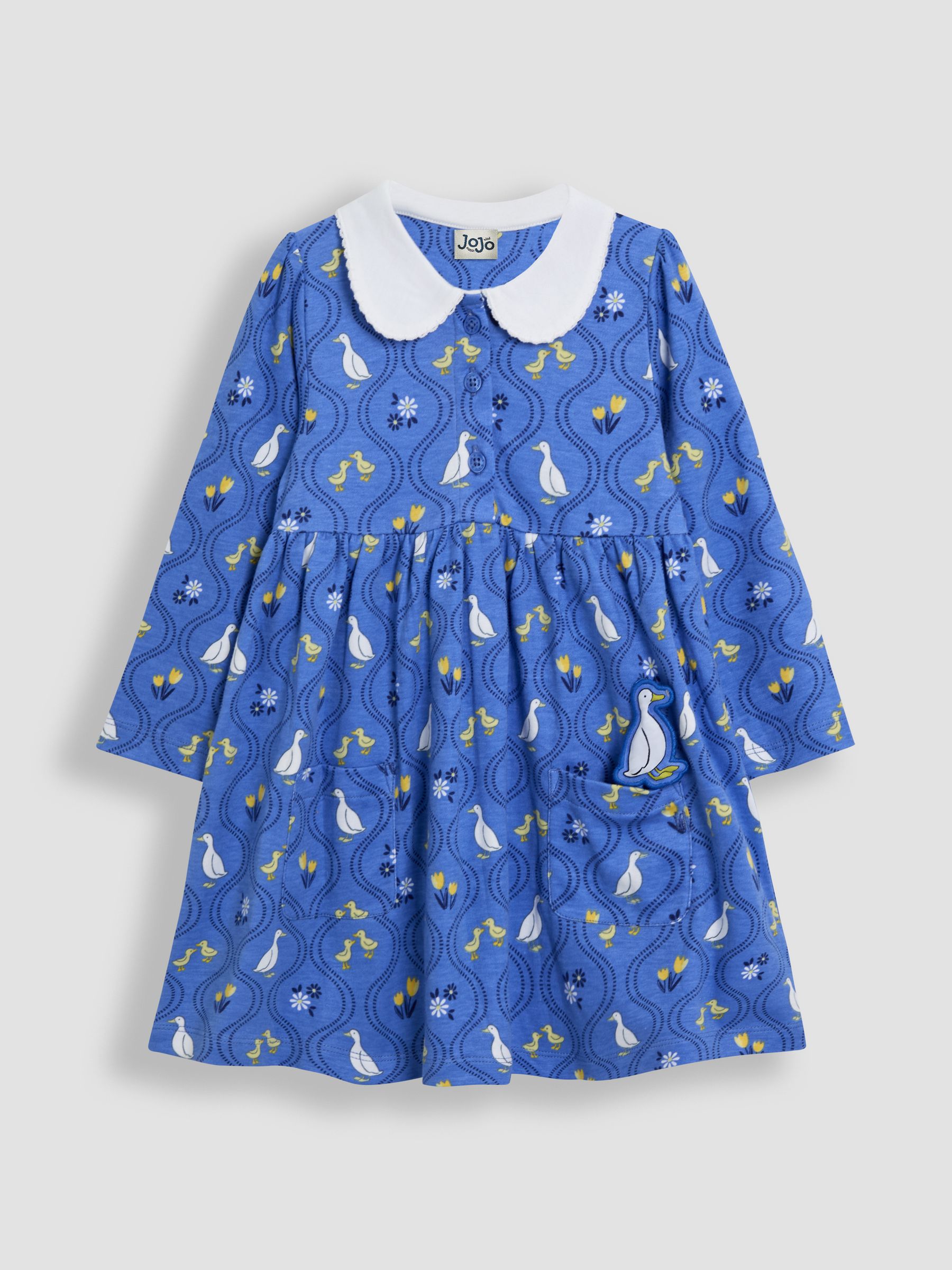 Blue Duck Floral 100% Cotton Peter Pan Collar Button Front Long Sleeve Dress - Image 2 of 4
