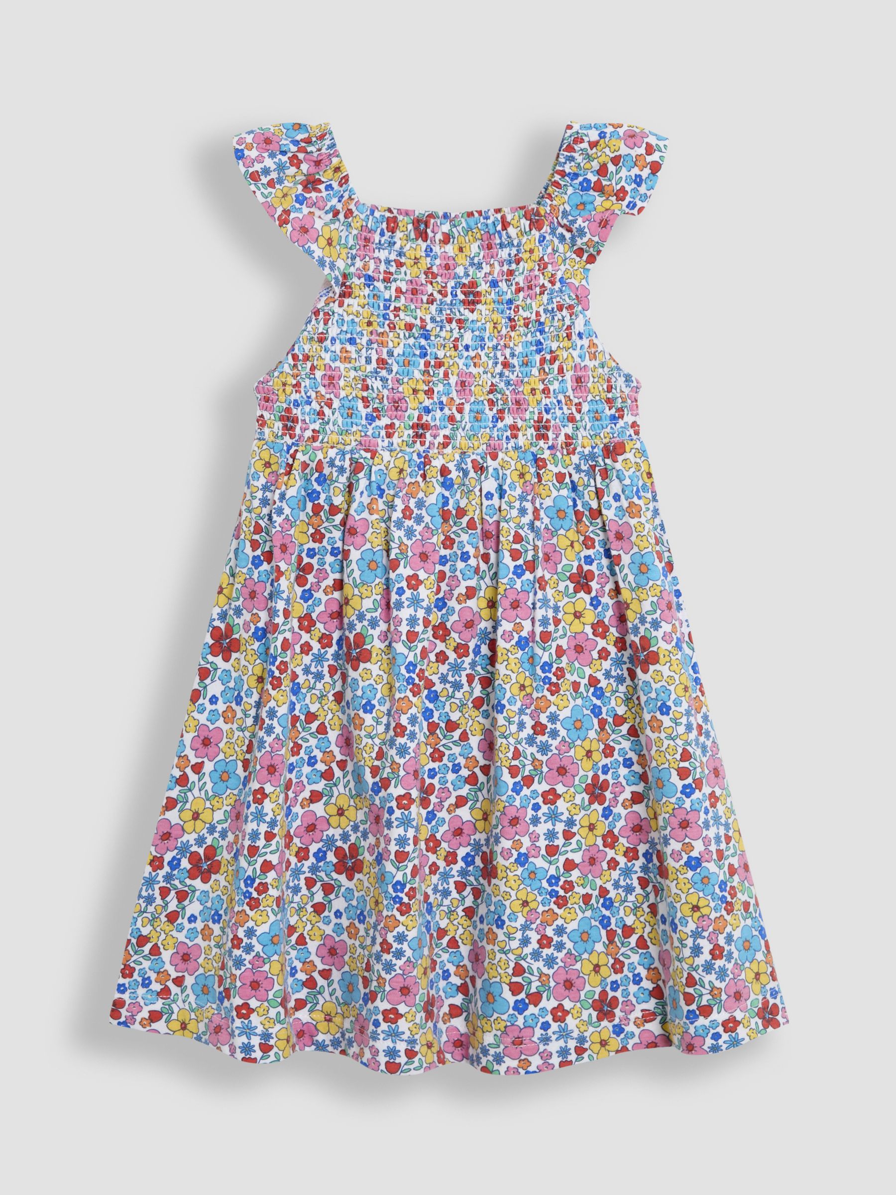 Fuchsia Pink Floral Ruffle Sleeve Smocked Dress - Image 1 of 3