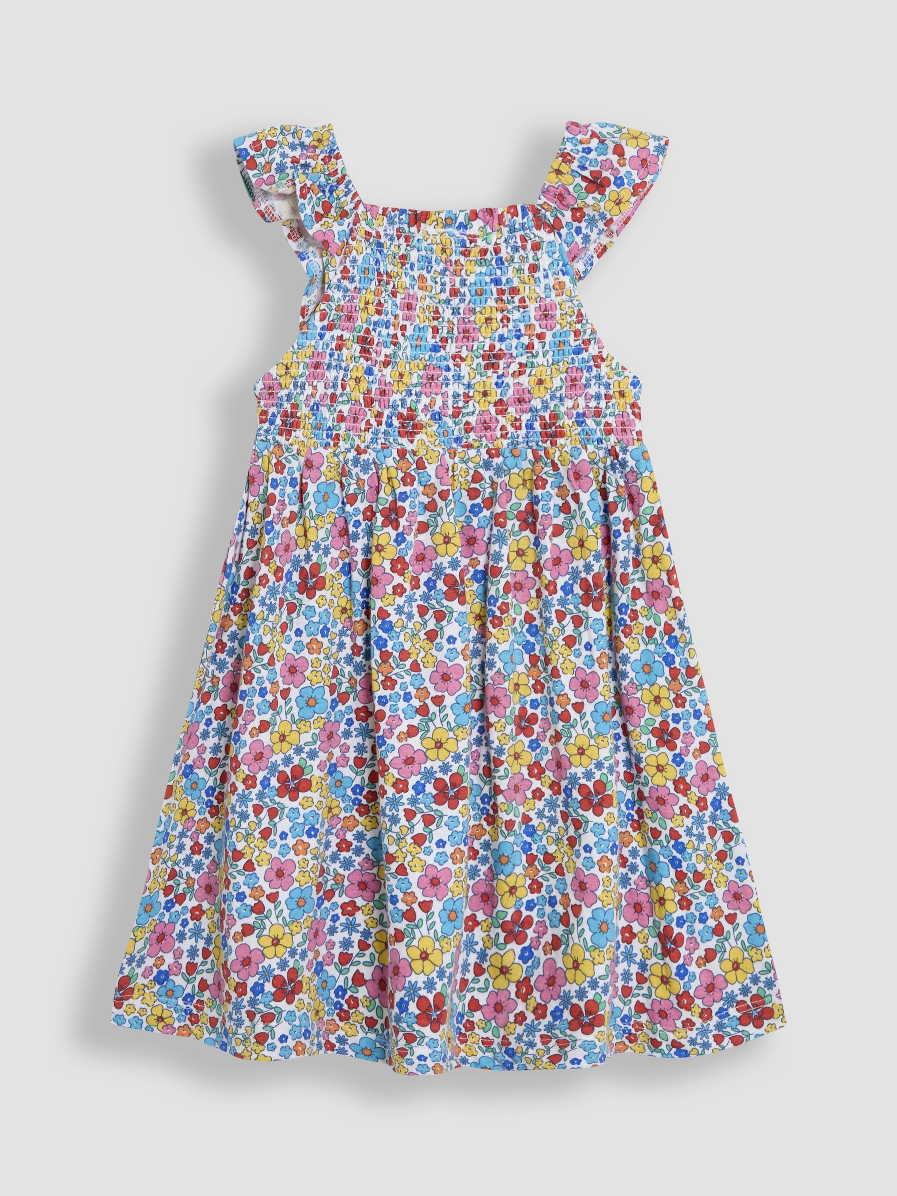 Fuchsia Pink Floral Ruffle Sleeve Smocked Dress - Image 2 of 3