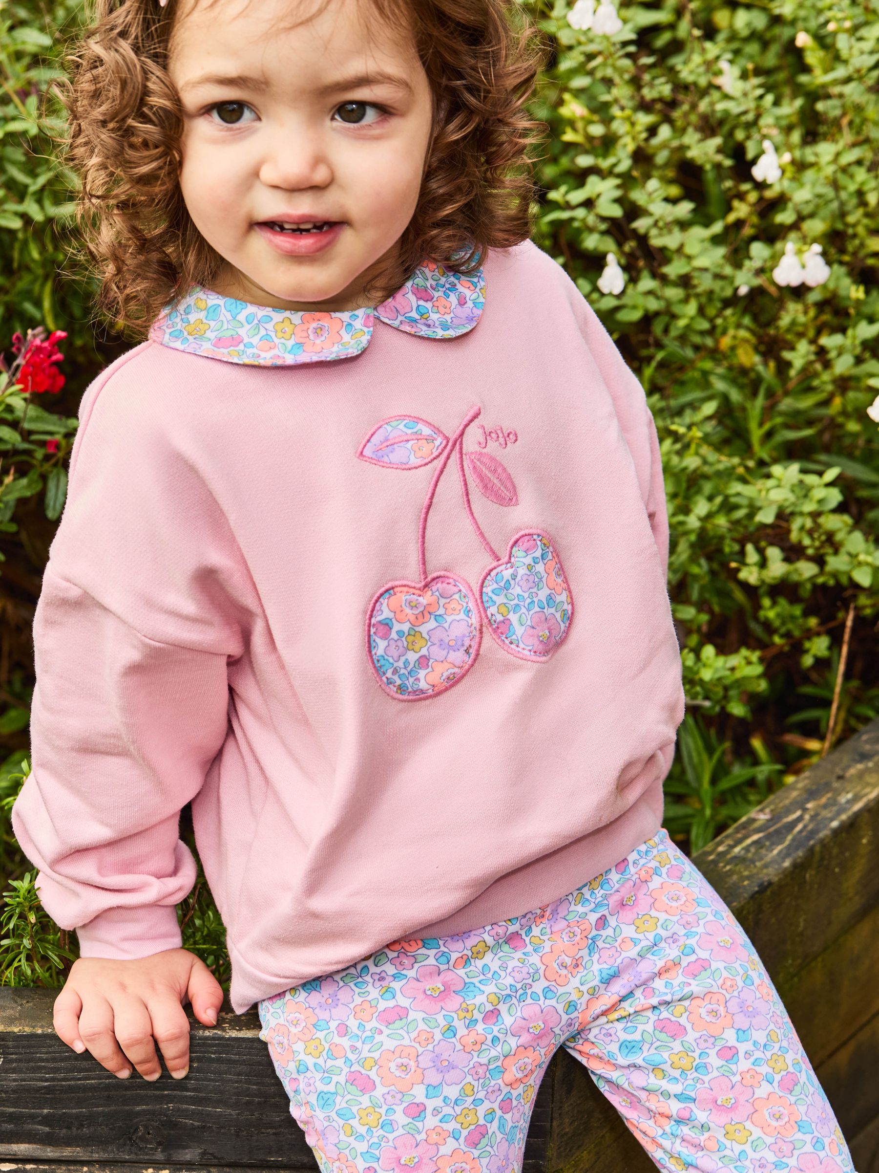 Pink Cherry 2-Piece Appliqué Sweatshirt & Leggings Set - Image 2 of 4