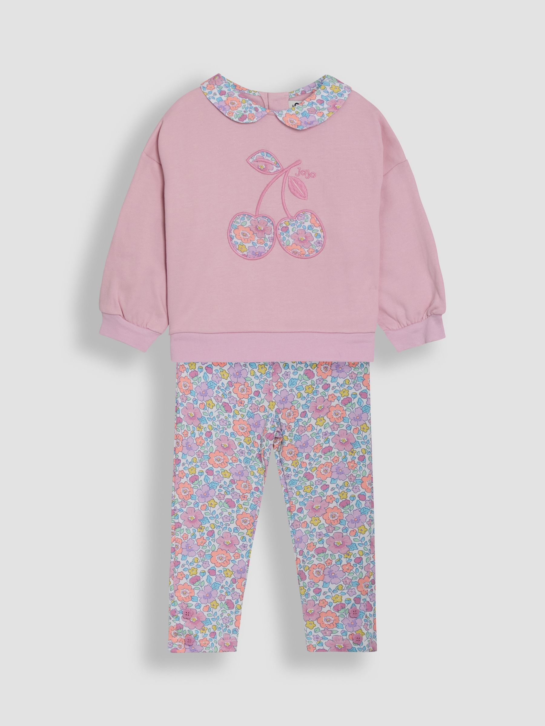 Pink Cherry 2-Piece Appliqué Sweatshirt & Leggings Set - Image 3 of 4