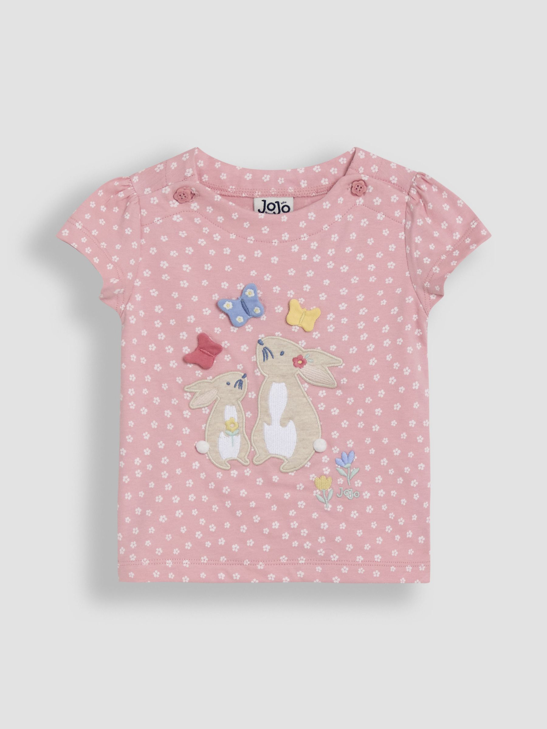 Pink Bunny Print Appliqué 100% Cotton T-Shirt - Image 1 of 3