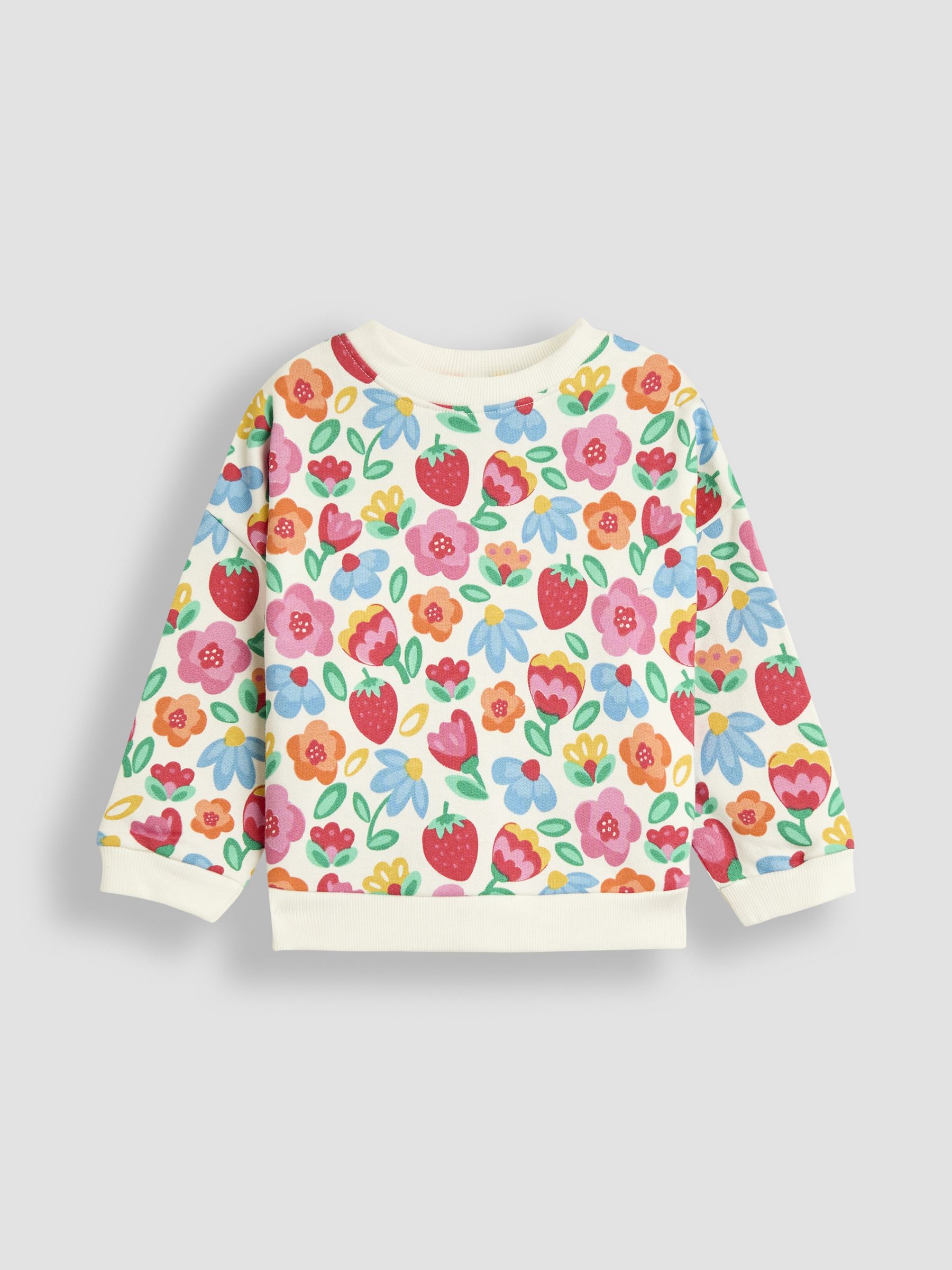 Cream Floral & Strawberry Printed Crew Neck Sweatshirt - Image 1 of 3