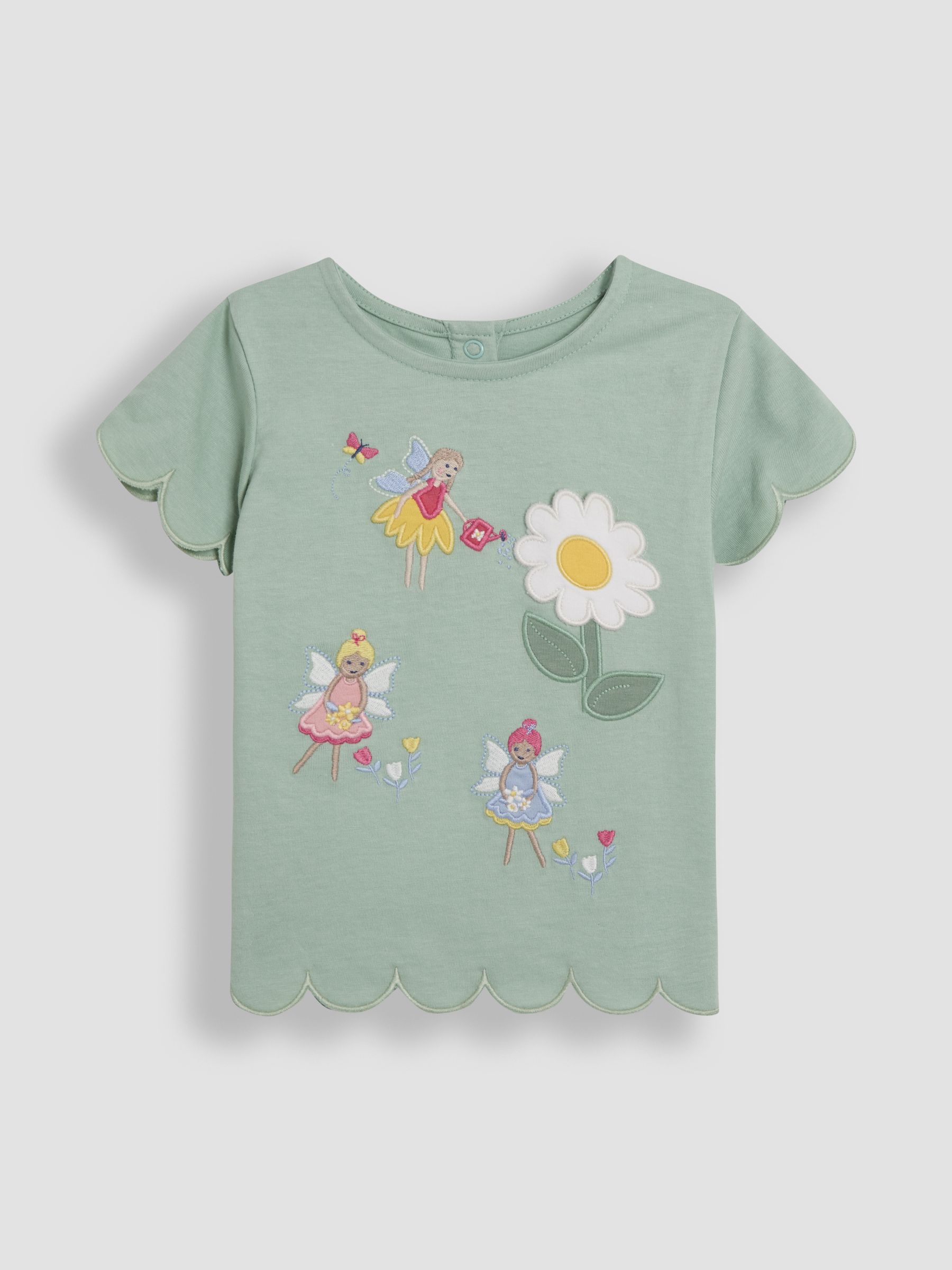 Green Fairy & Daisy 100% Cotton Scallop Hem Appliqué Pocket T-Shirt - Image 2 of 3