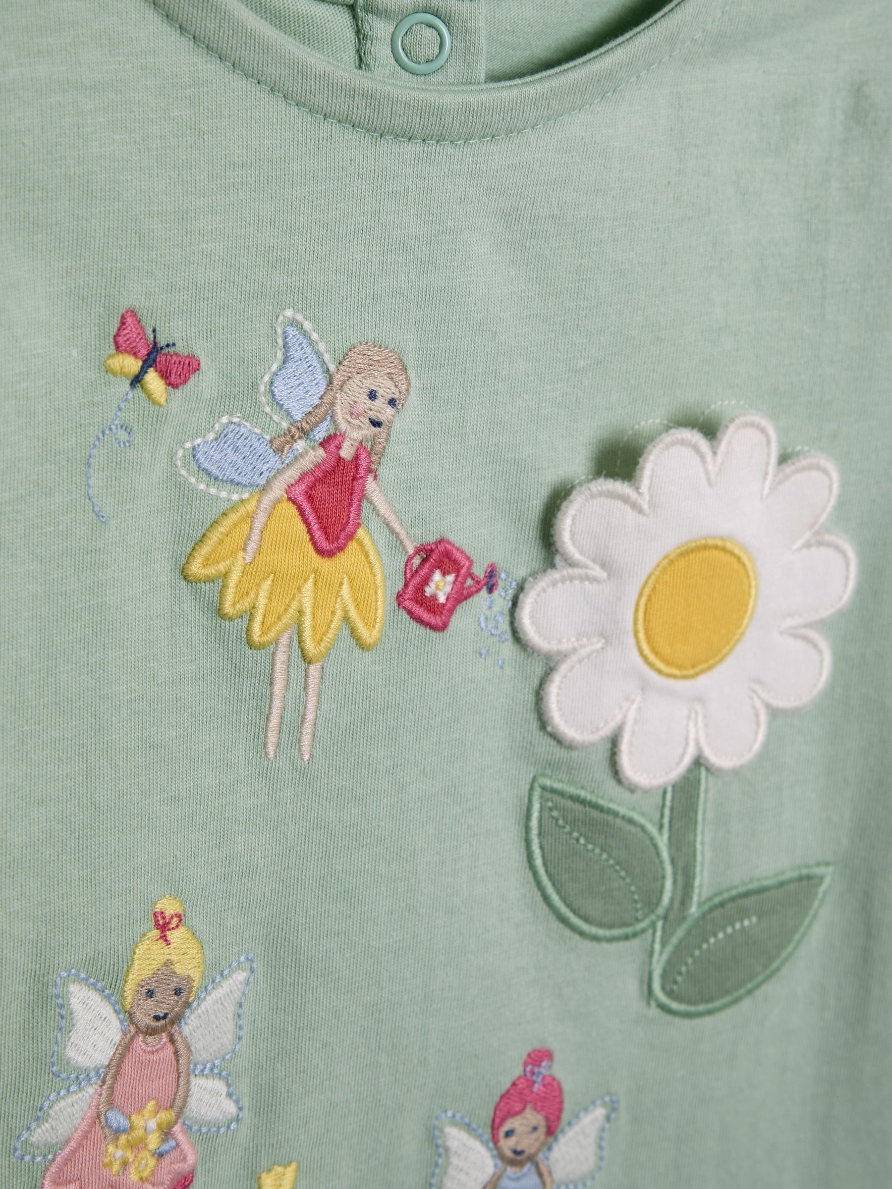 Green Fairy & Daisy 100% Cotton Scallop Hem Appliqué Pocket T-Shirt - Image 4 of 4
