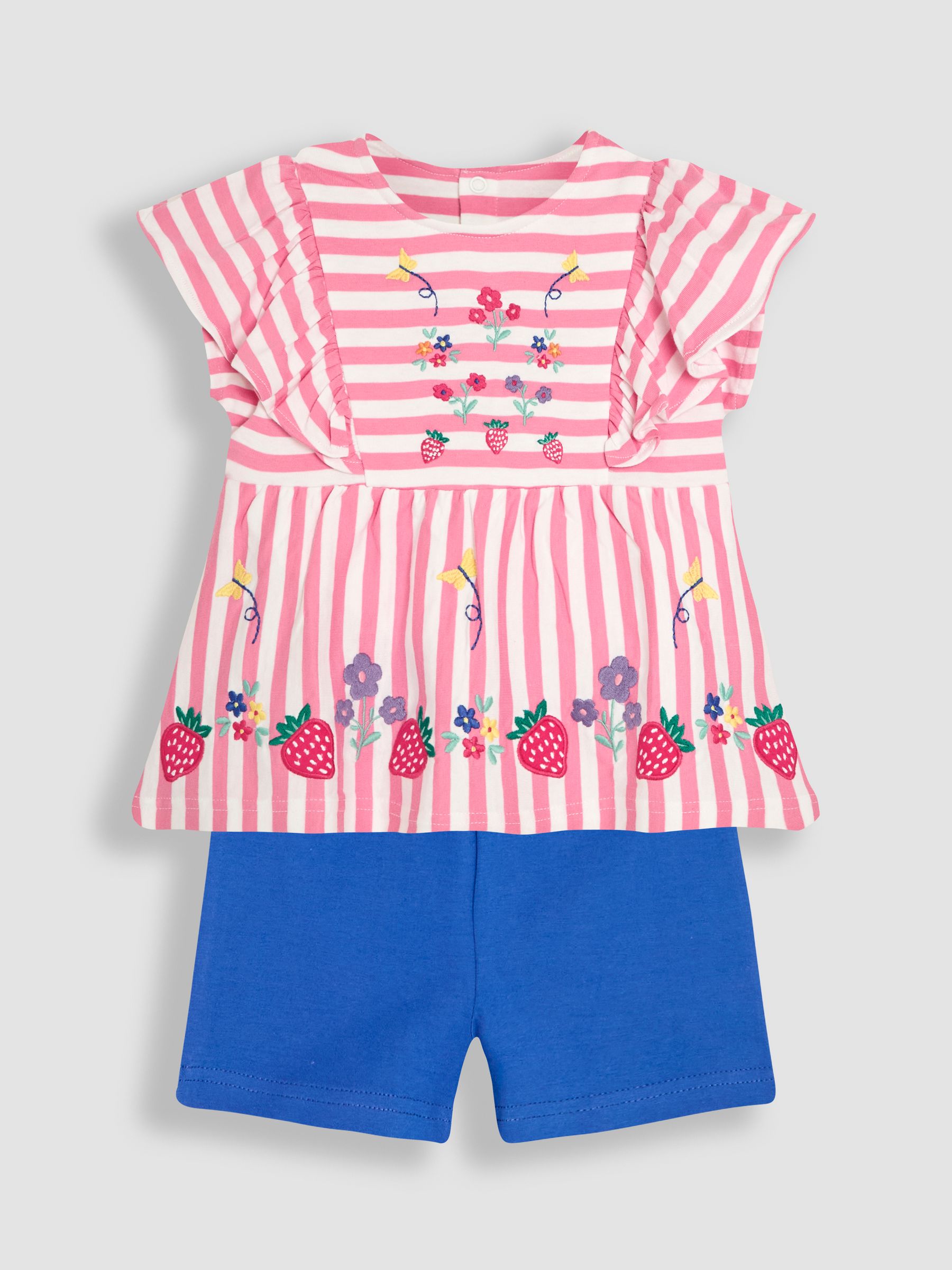 Raspberry Pink 2-Piece Floral Appliqué Ruffle Front T-Shirt & Shorts Set - Image 1 of 5