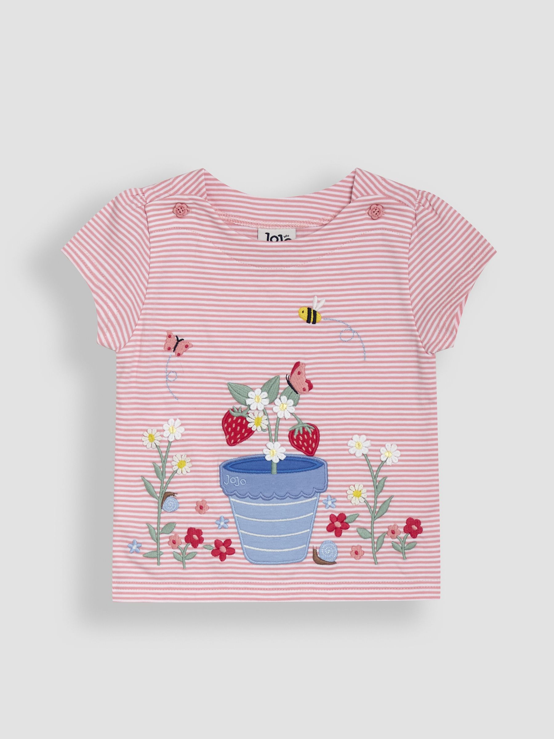 Pink Strawberry Print Appliqué 100% Cotton T-Shirt - Image 1 of 3