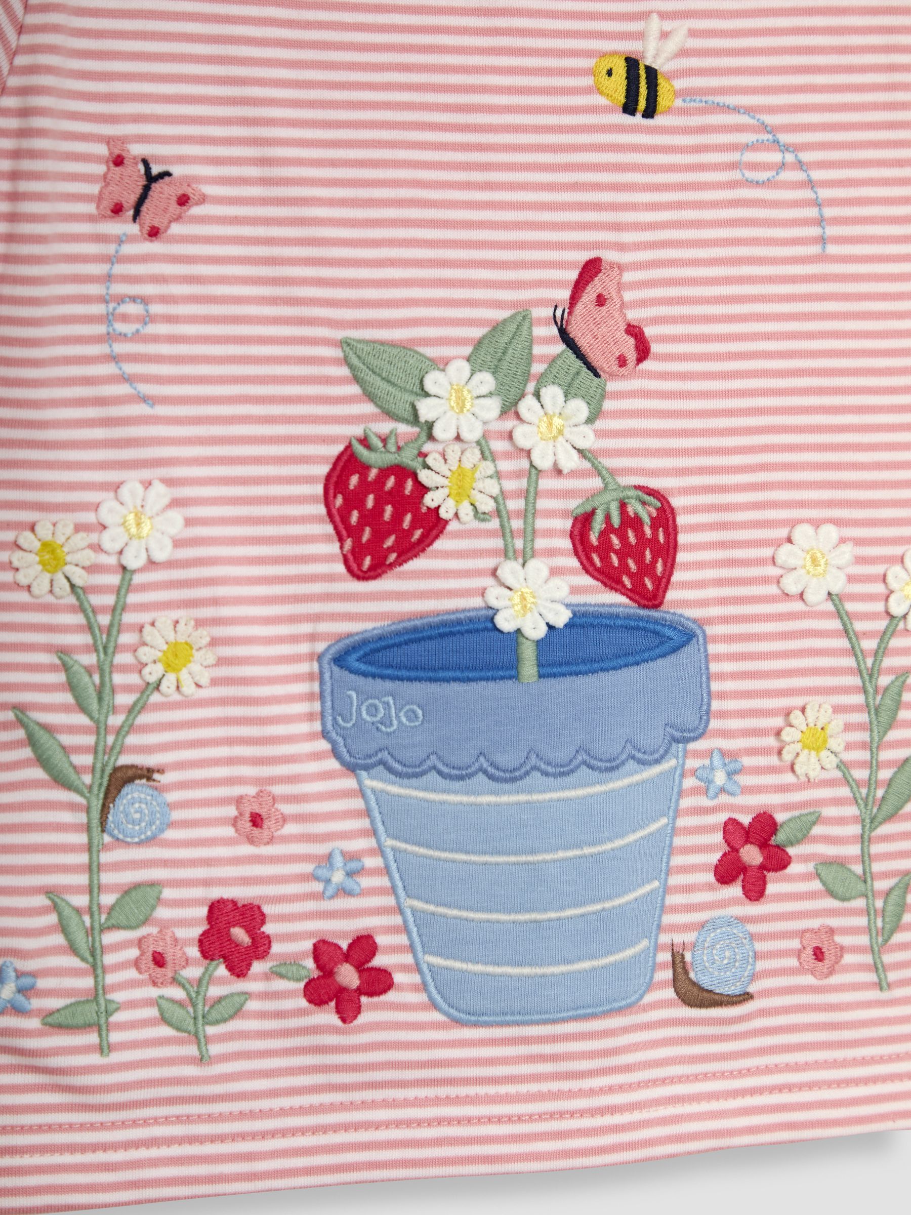 Pink Strawberry Print Appliqué 100% Cotton T-Shirt - Image 3 of 3