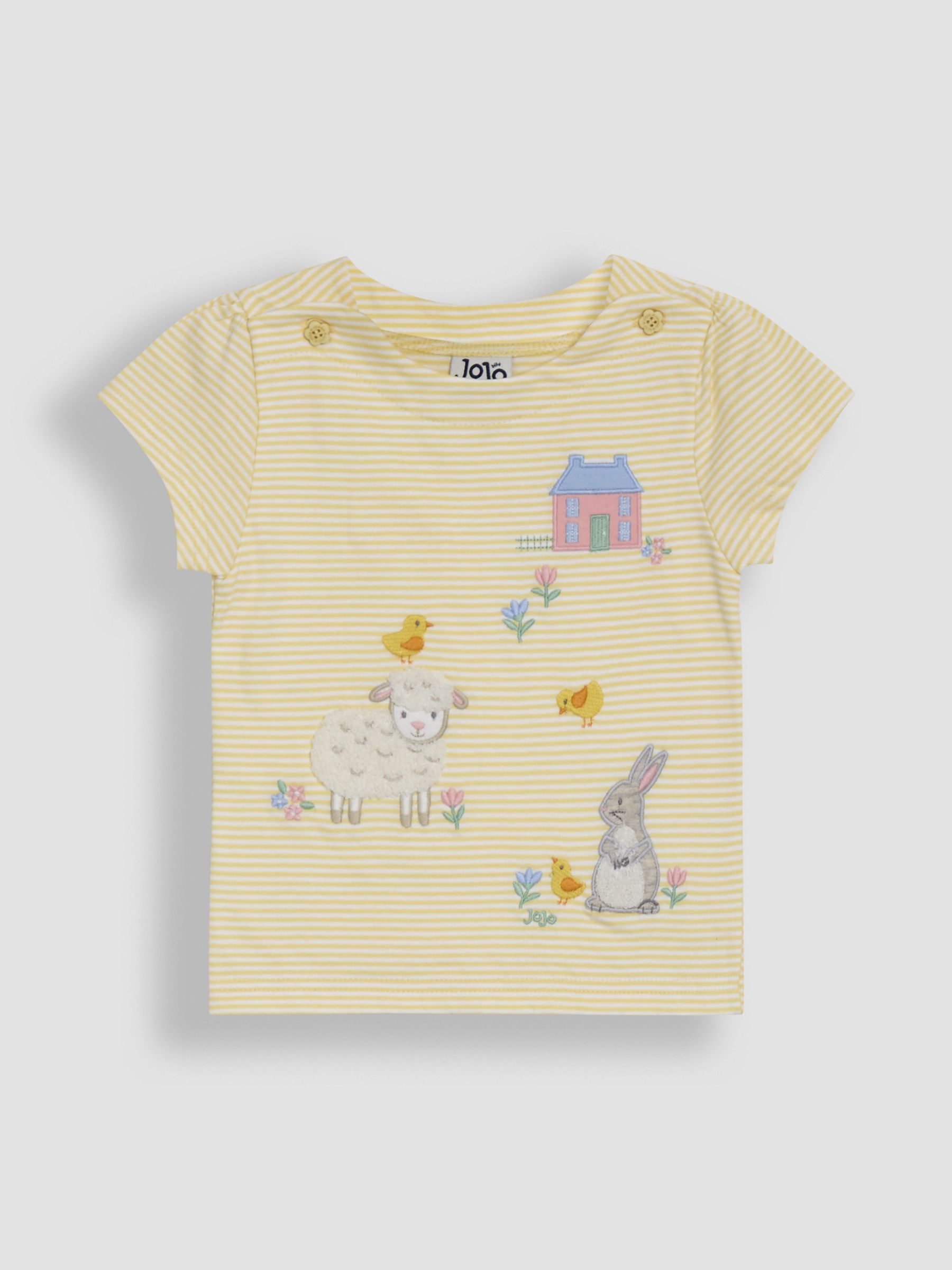 Yellow Bunny & Lamb Print Appliqué 100% Cotton T-Shirt - Image 1 of 1