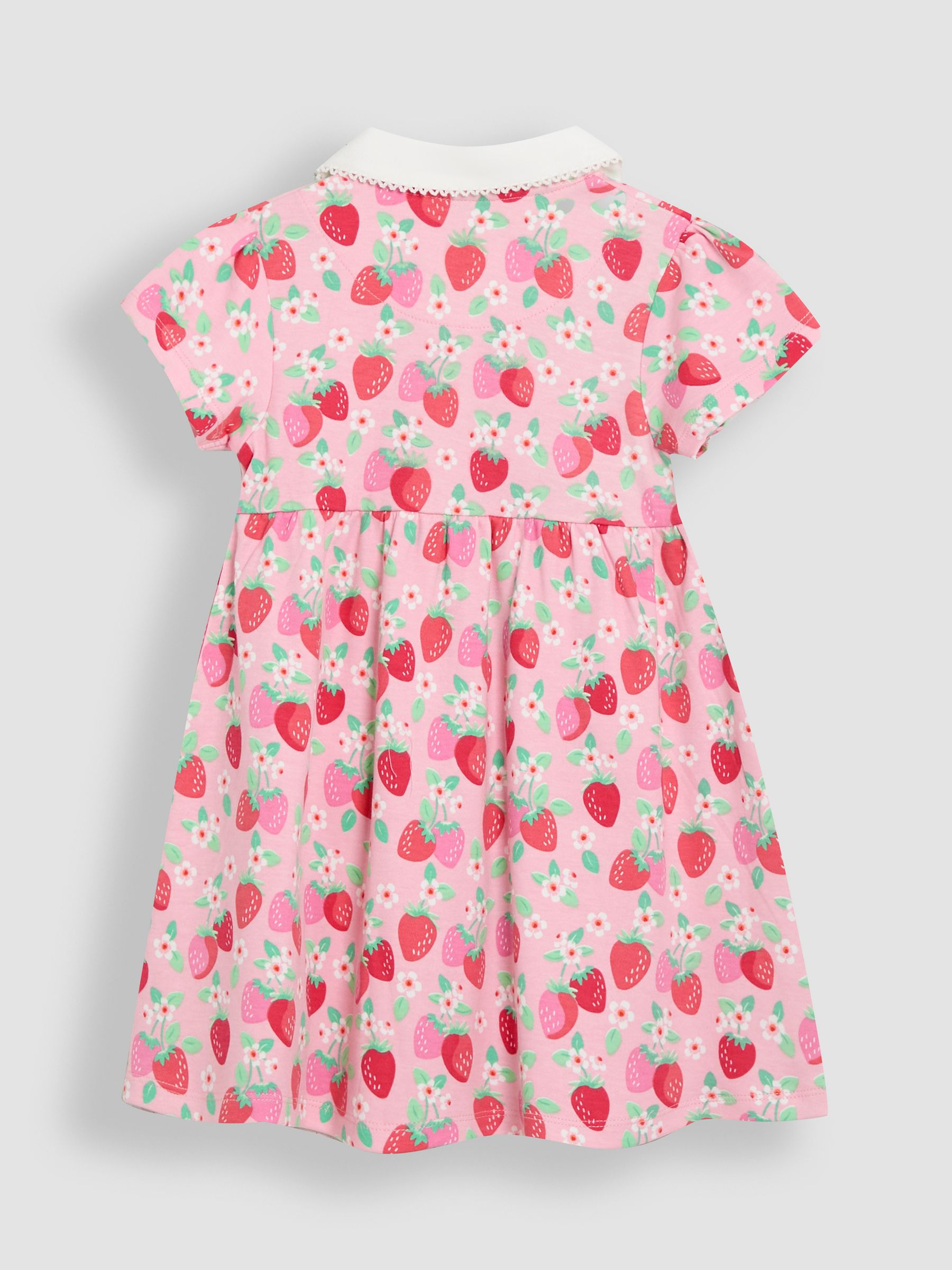 Pink Strawberry Floral Peter Pan Collar Button Front Dress - Image 3 of 4
