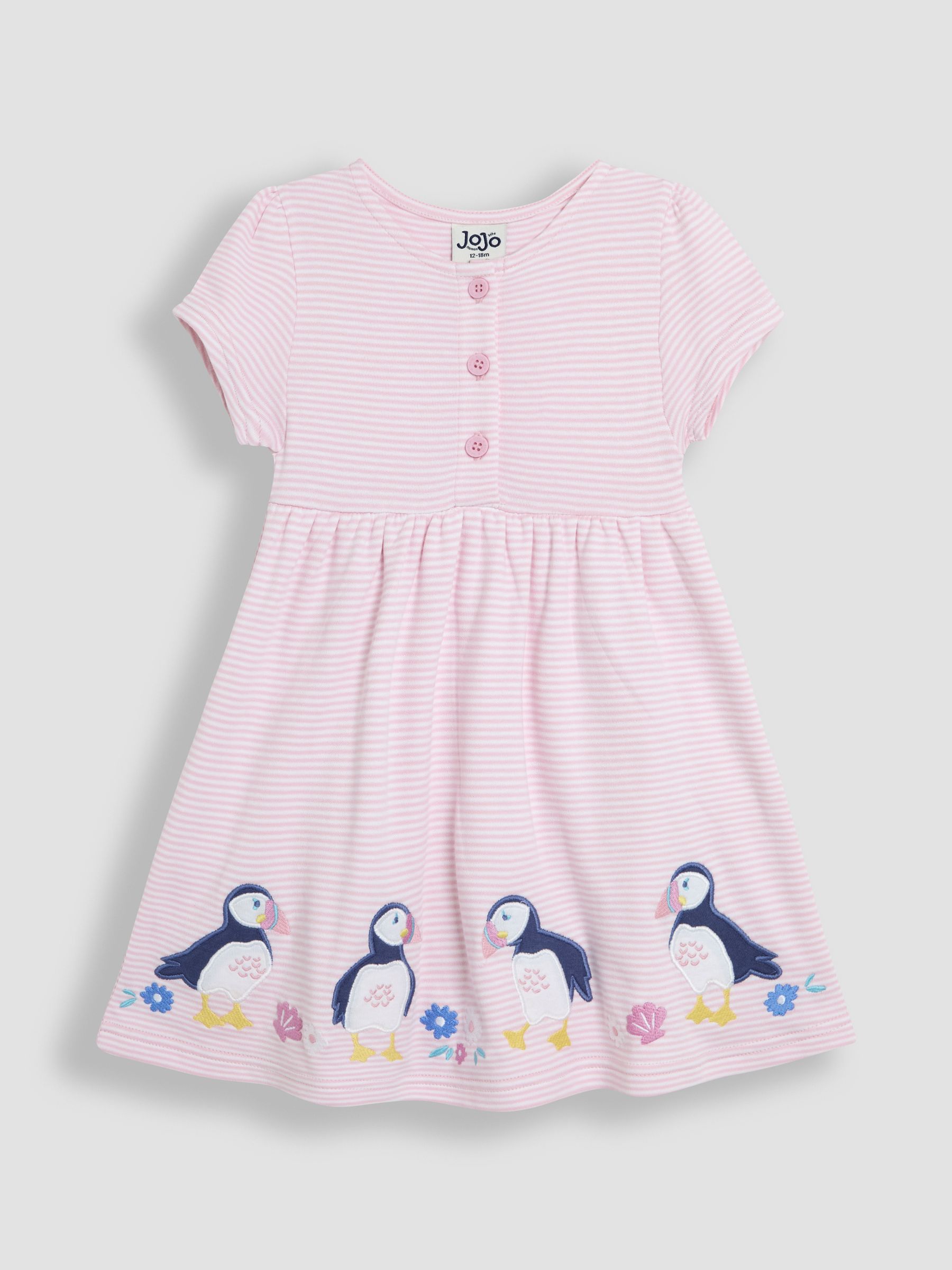 Pink Puffin Appliqué Button Front Dress - Image 1 of 3
