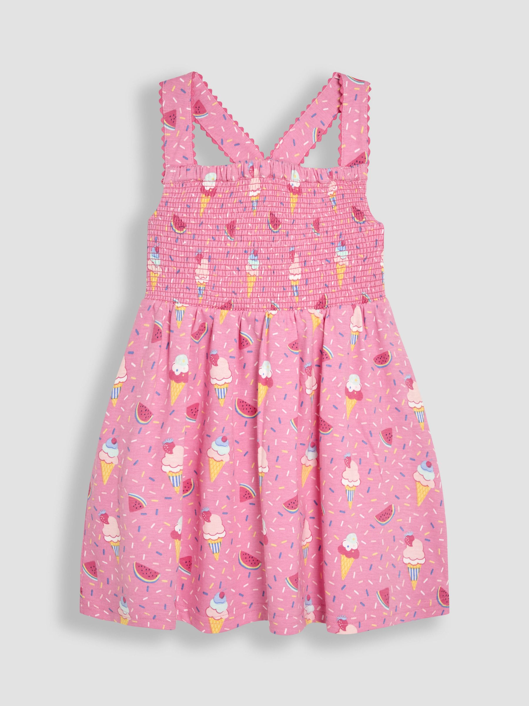 Pink Ice Cream Cross Back Smocked Dress | JoJo Maman Bb USA