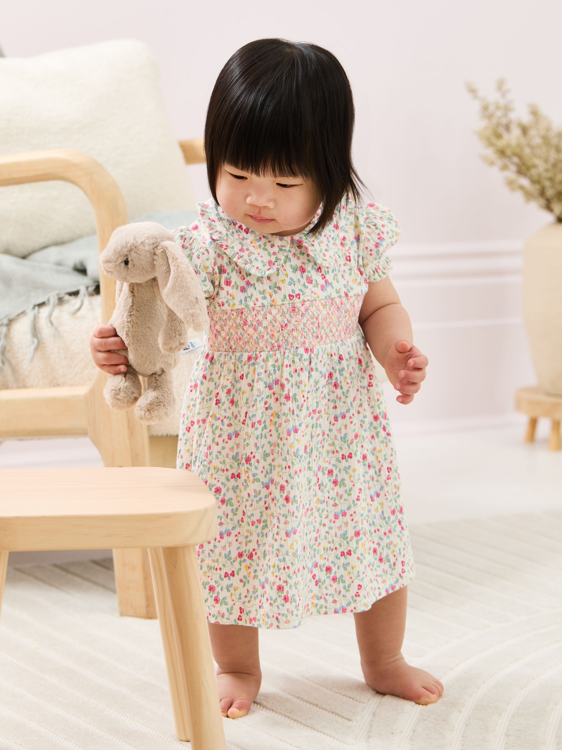 Raspberry Pink Ditsy Floral Smocked Jersey Dress - Image 5 of 7