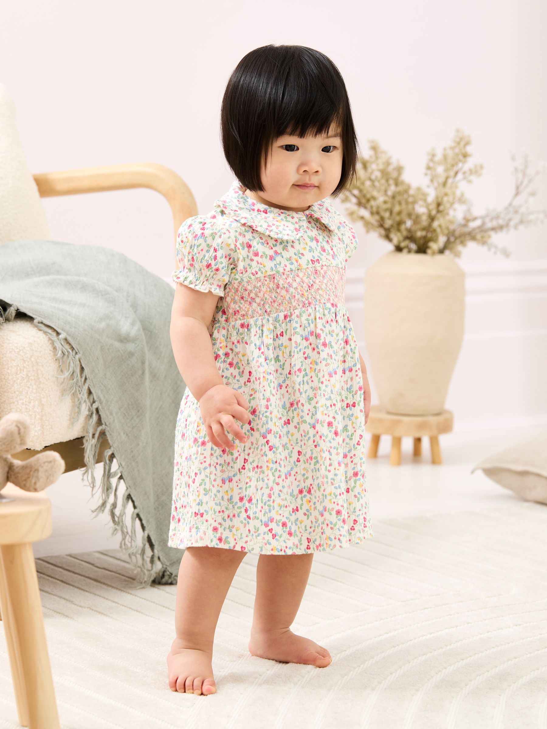 Raspberry Pink Ditsy Floral Smocked Jersey Dress - Image 6 of 7