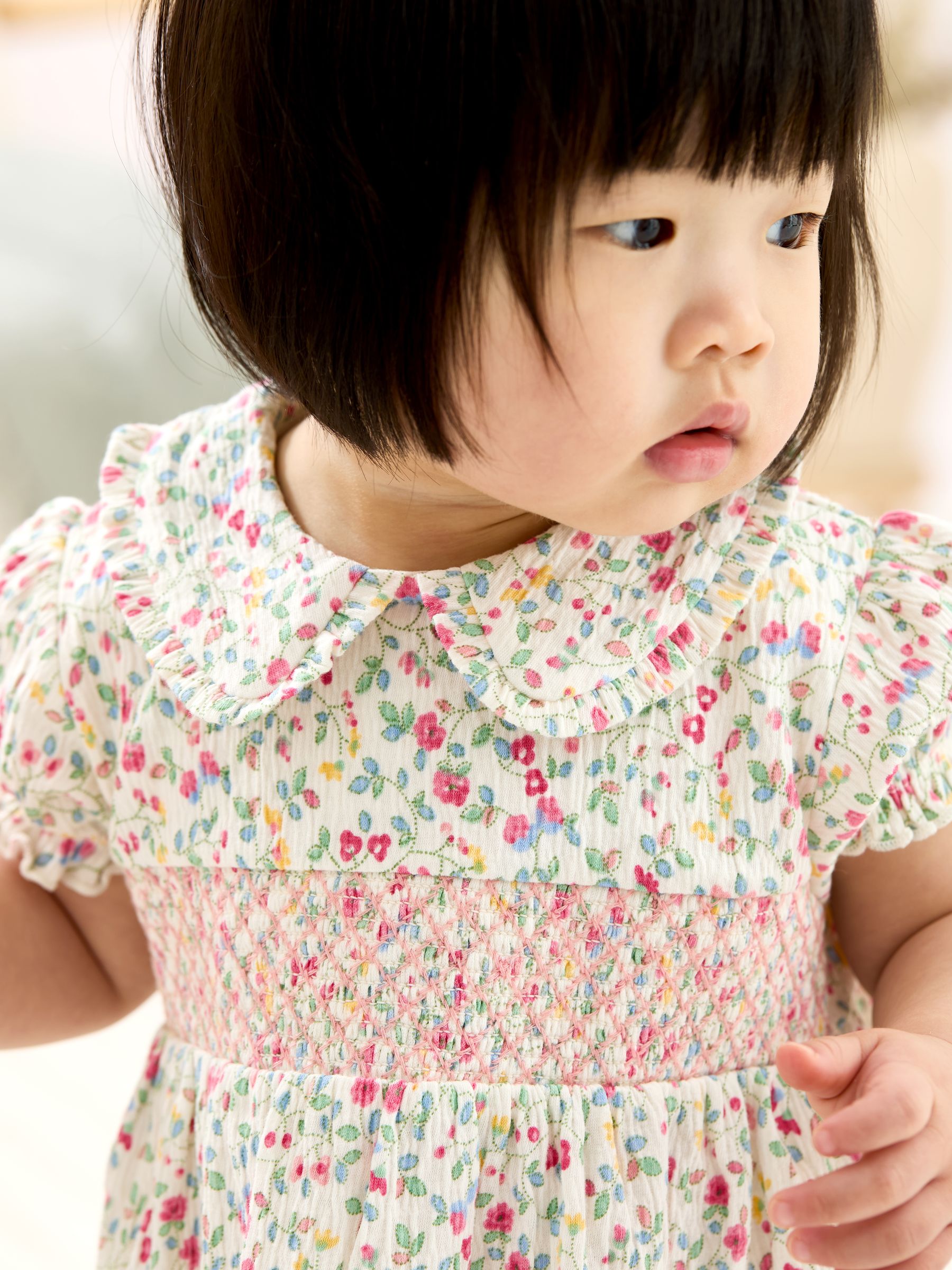 Raspberry Pink Ditsy Floral Smocked Jersey Dress - Image 7 of 7
