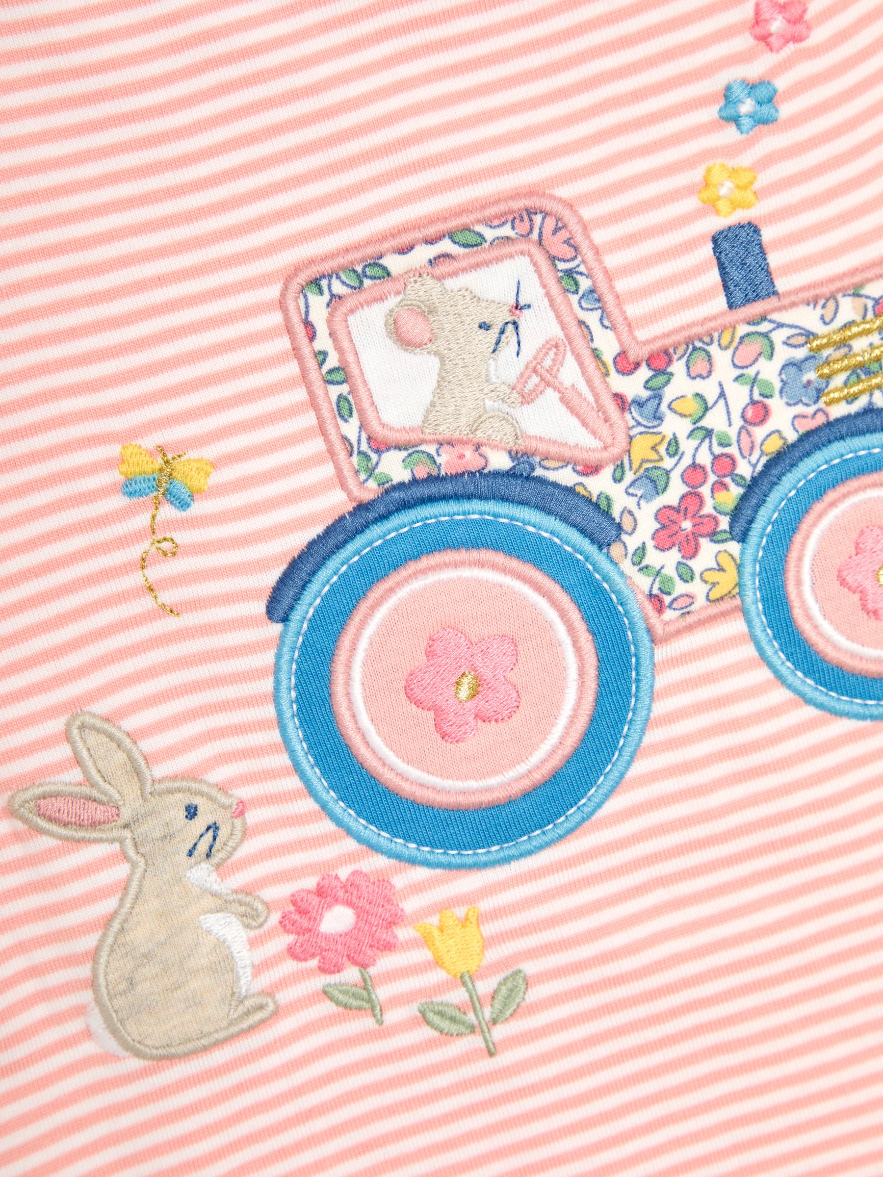 Pink Bunny On Tractor Print Appliqué 100% Cotton T-Shirt - Image 3 of 3