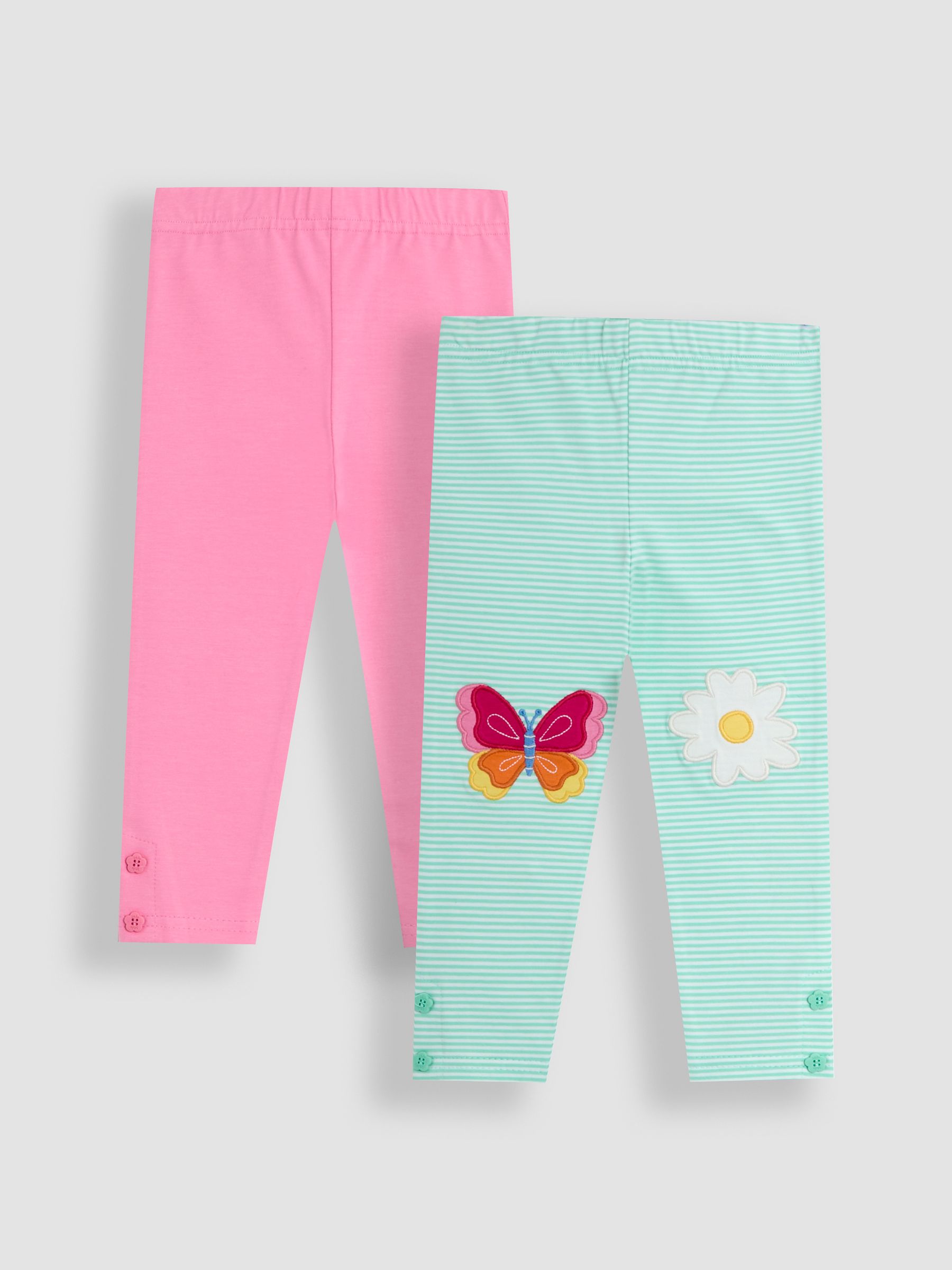 Green Butterfly & Daisy Appliqué Knee Leggings 2 Pack - Image 1 of 6
