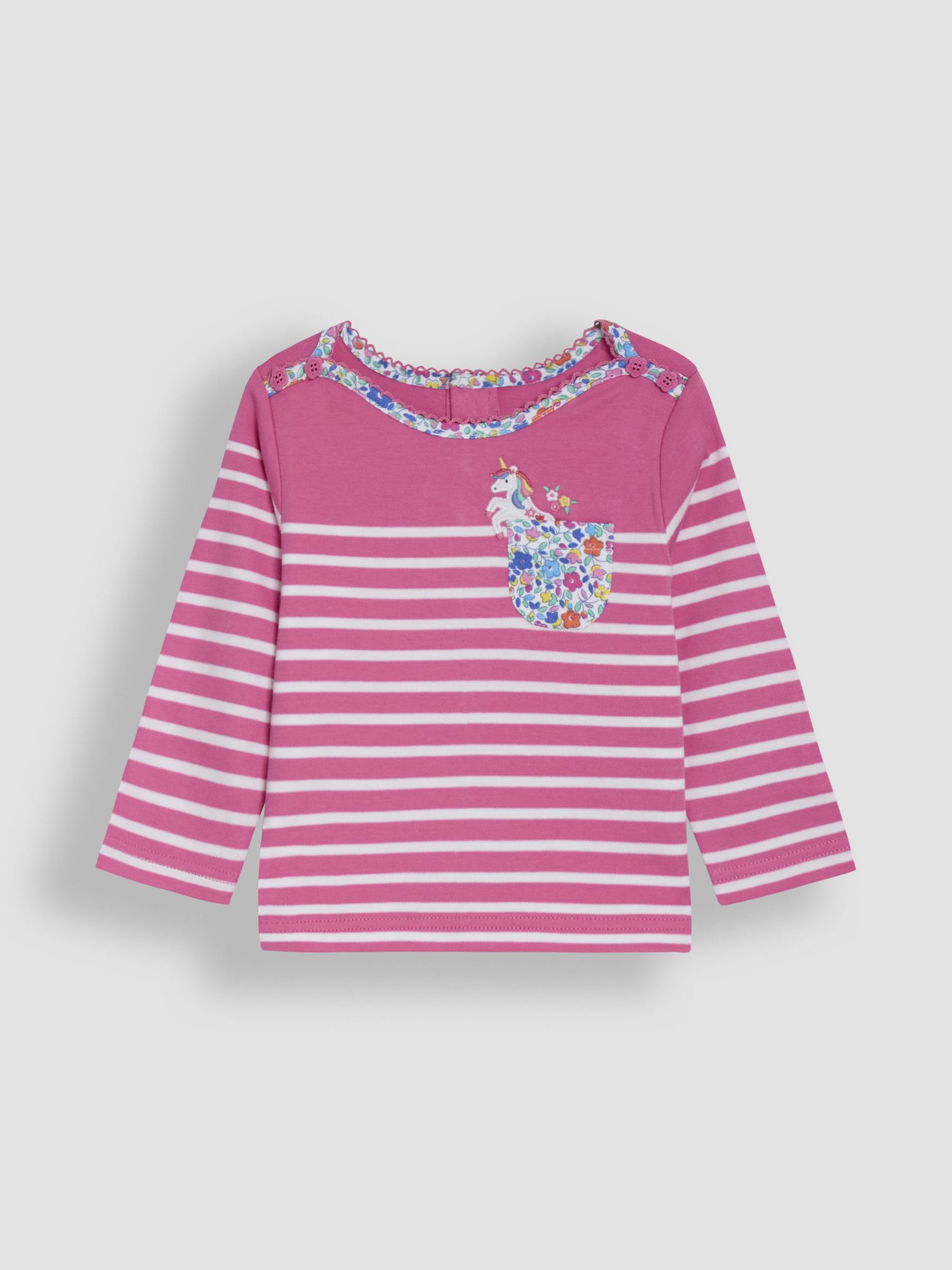 Raspberry Pink Unicorn Appliqué Pocket Breton Top - Image 1 of 3