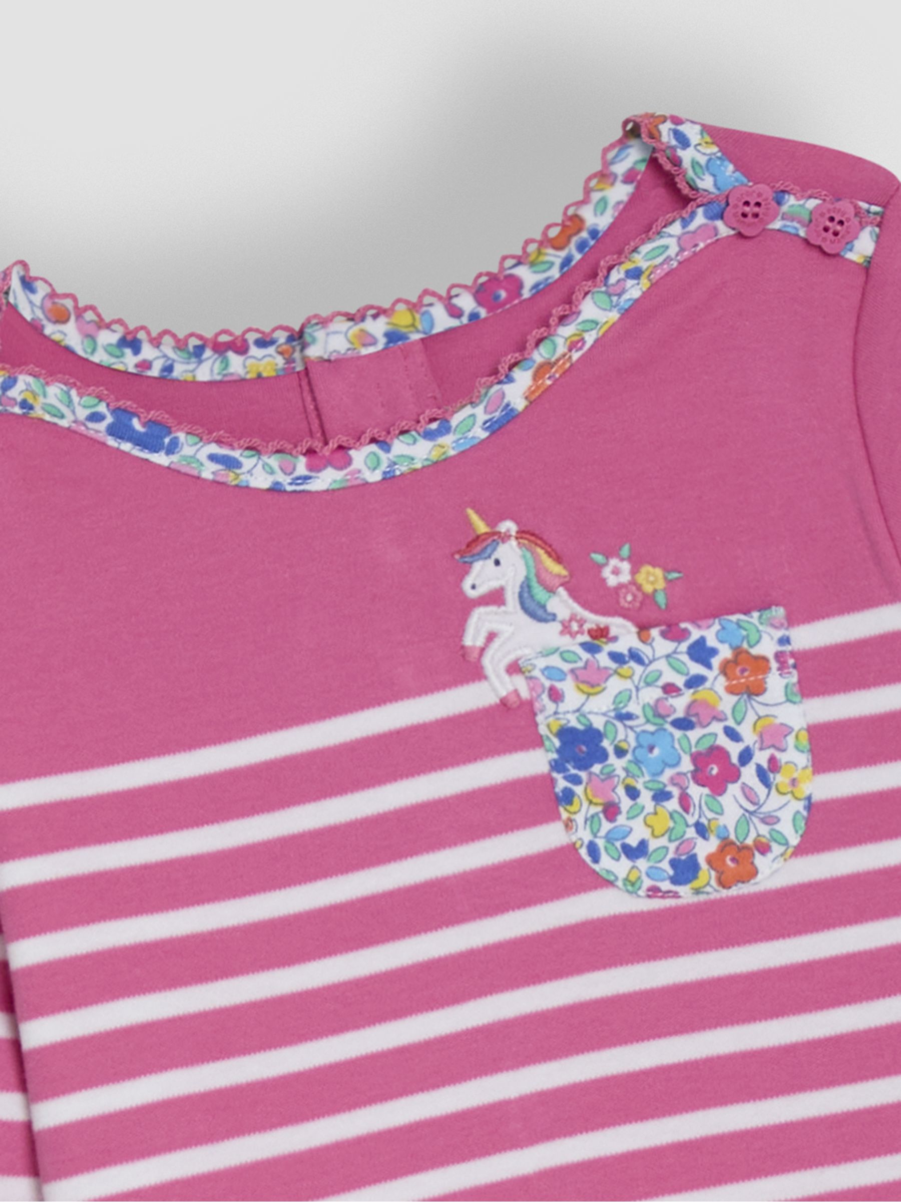 Raspberry Pink Unicorn Appliqué Pocket Breton Top - Image 3 of 3