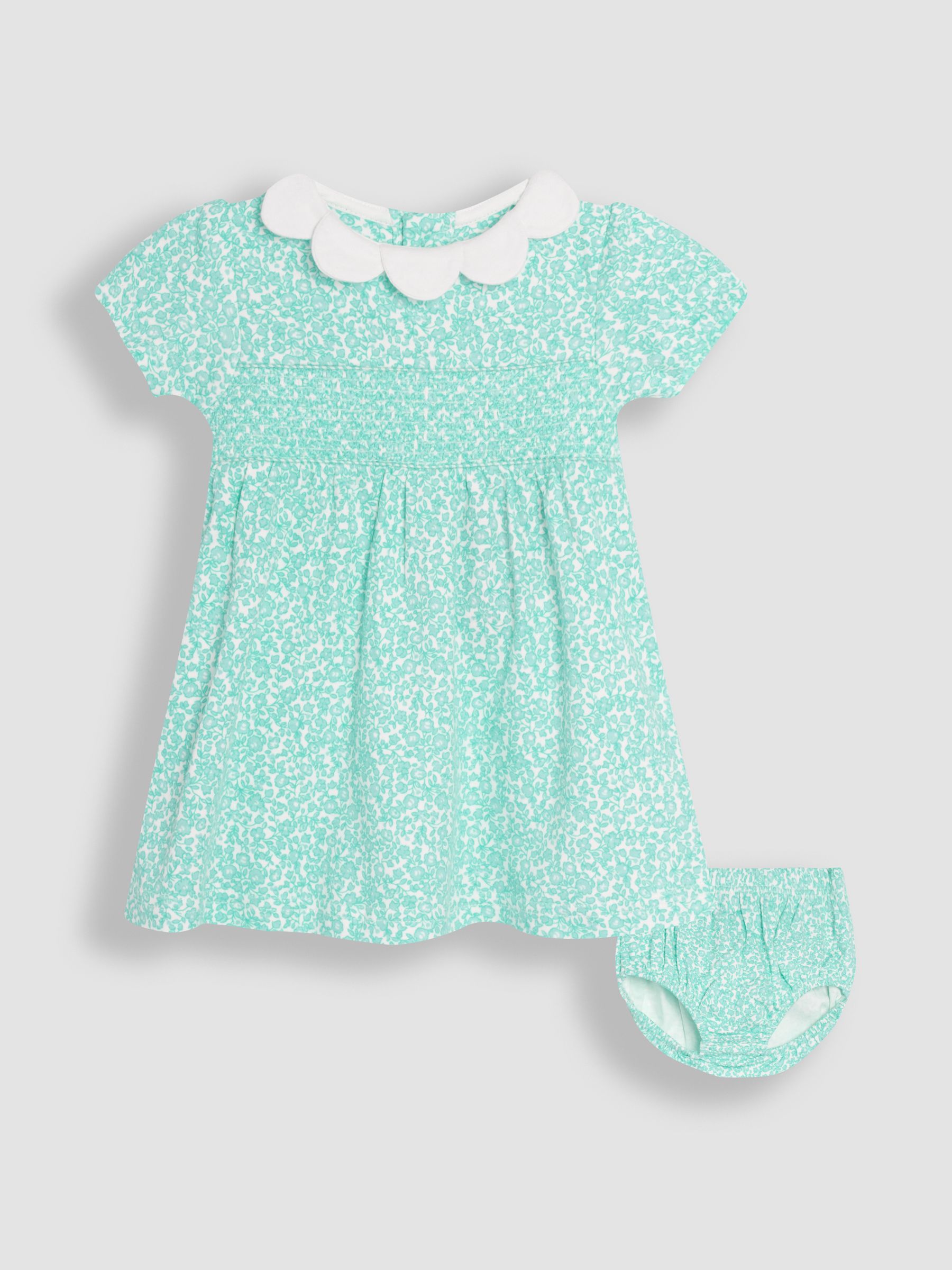 Duck Egg Blue Ditsy Floral Smocked Jersey Dress | JoJo Maman Bb USA