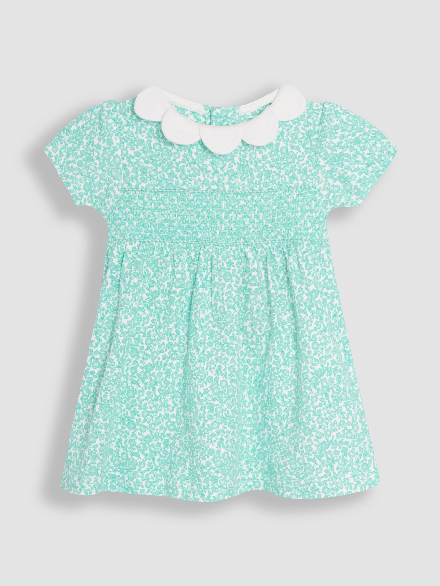 Duck Egg Blue Ditsy Floral Smocked Jersey Dress - Image 2 of 5