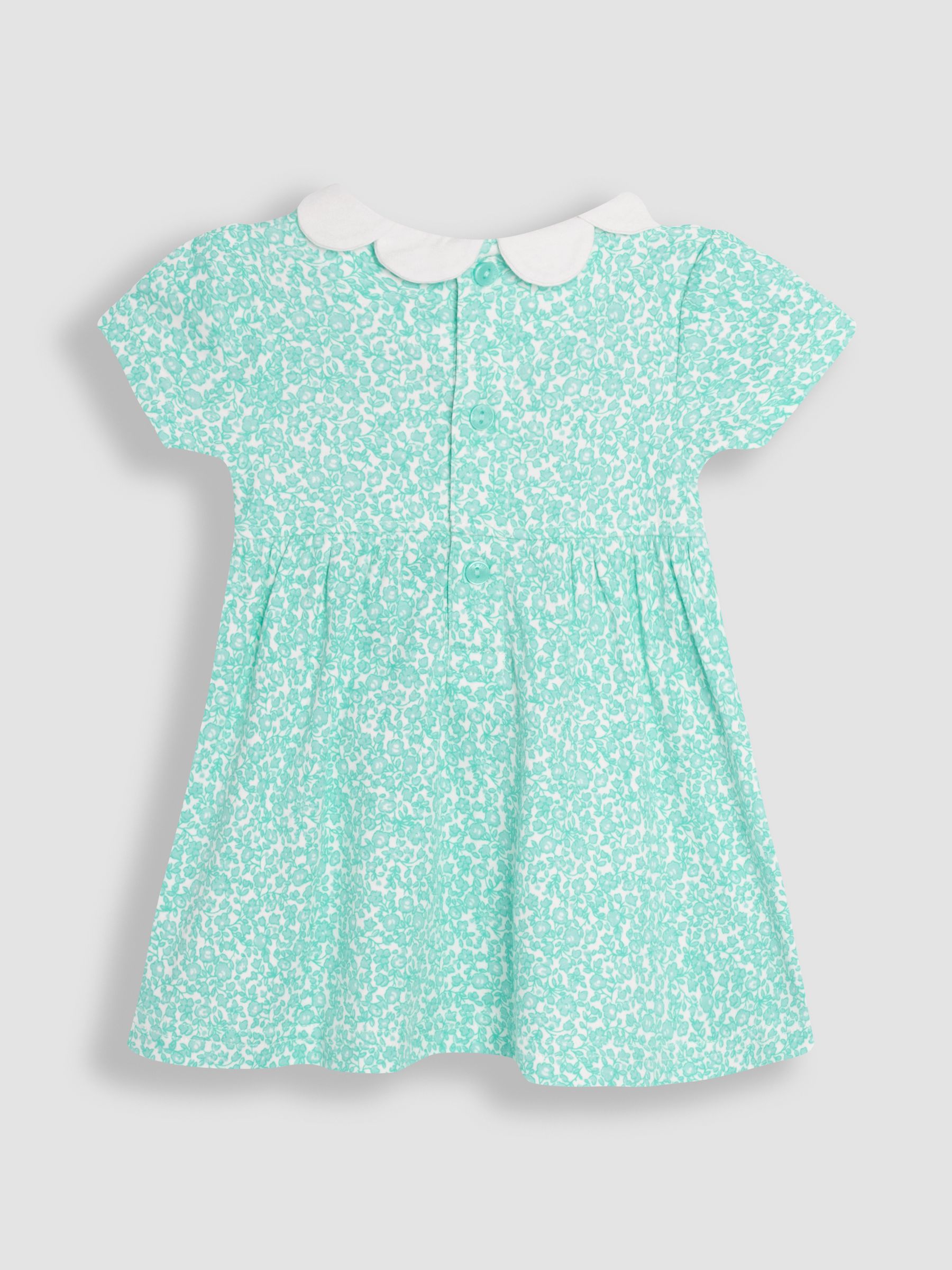 Duck Egg Blue Ditsy Floral Smocked Jersey Dress - Image 3 of 5