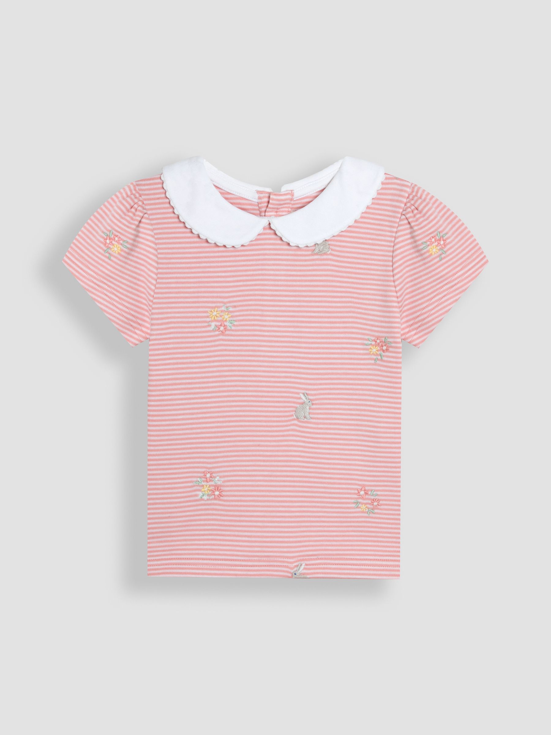 Pink Bunny Floral Embroidered Peter Pan Collar T-Shirt - Image 1 of 3