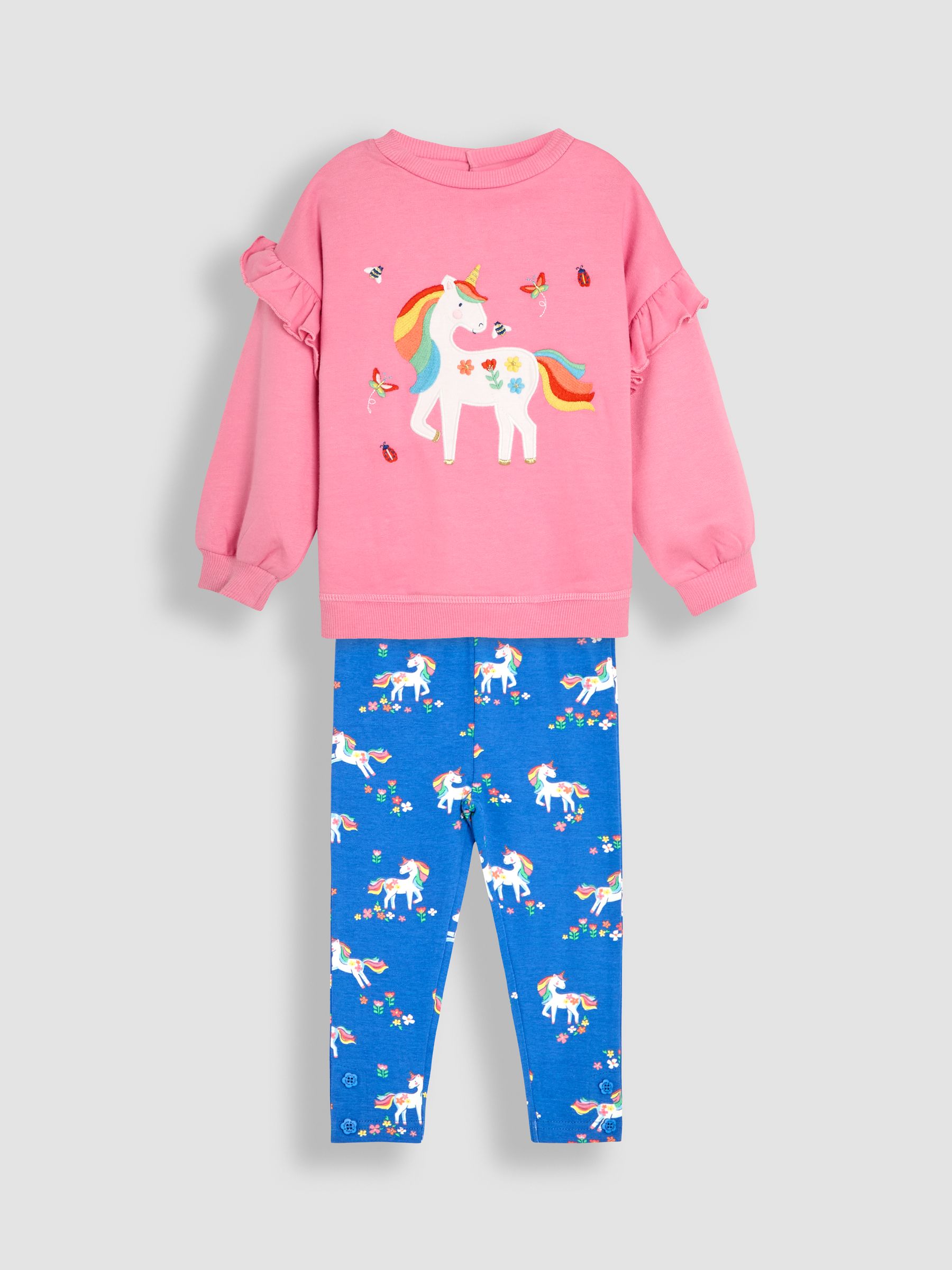 Fuchsia Unicorn Appliqué Frill Sweatshirt & Leggings Set 2 Piece - Image 1 of 6
