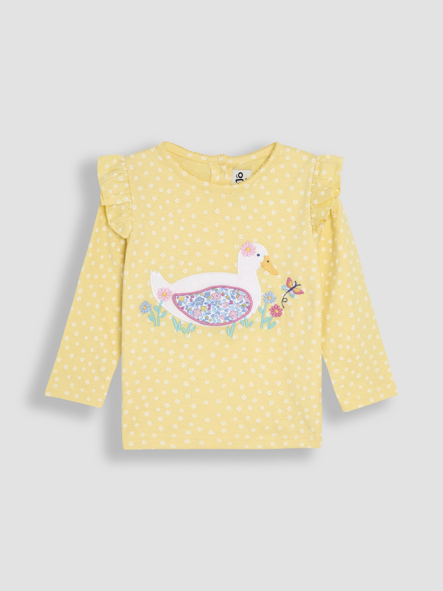 Yellow Duck Appliqué Frill Shoulder 100% Cotton Top - Image 1 of 3