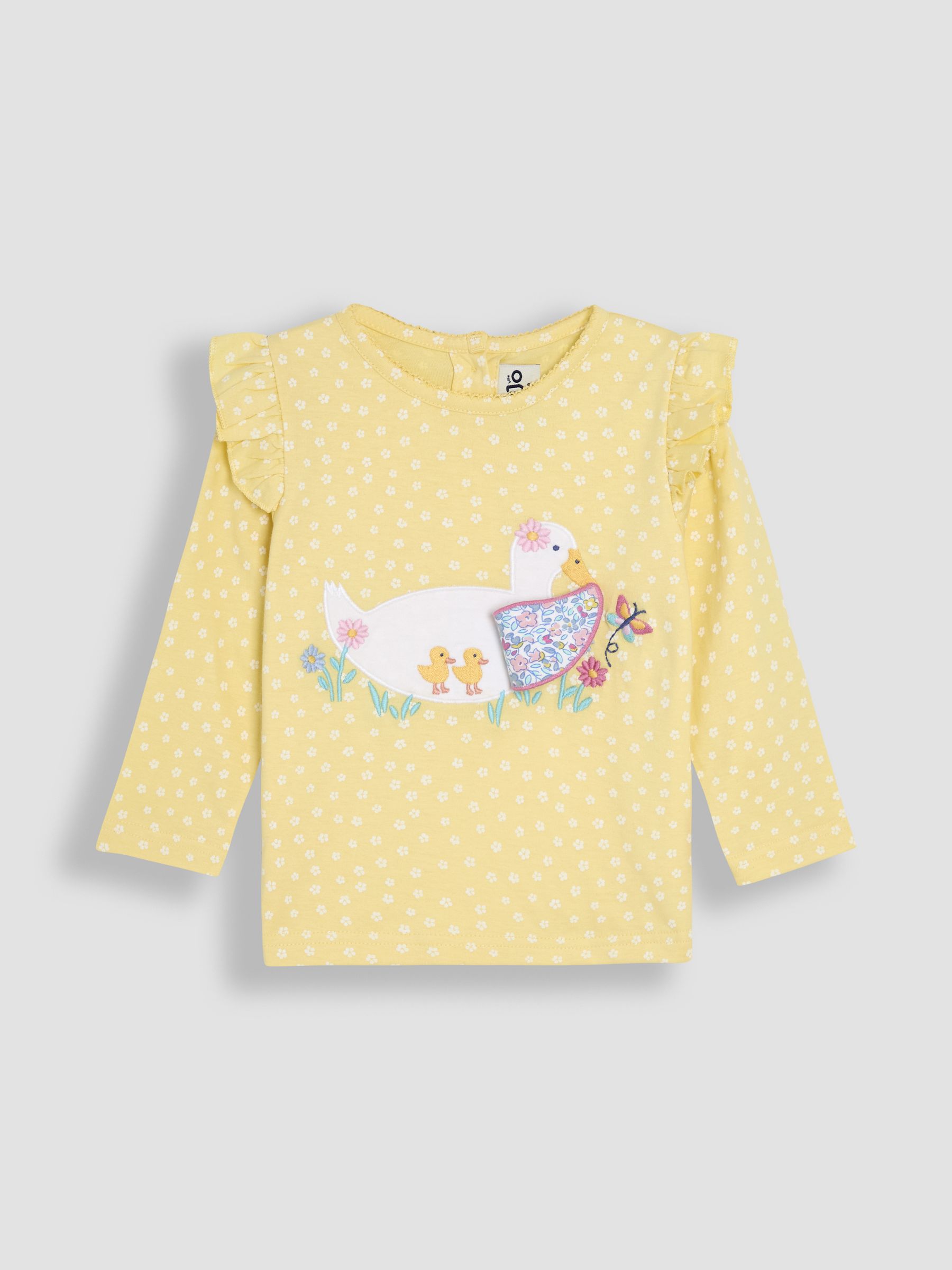 Yellow Duck Appliqué Frill Shoulder 100% Cotton Top - Image 2 of 3