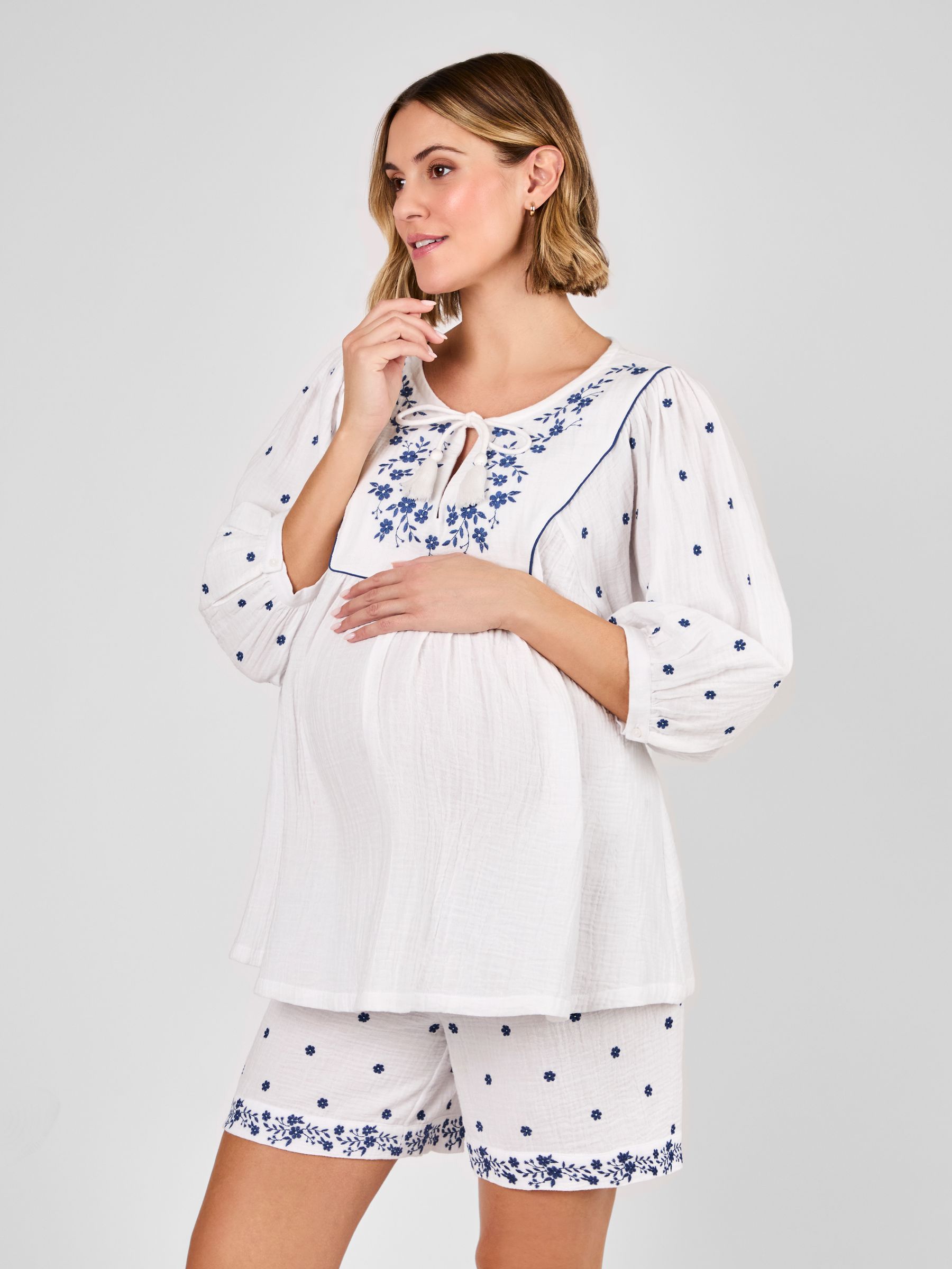 White Maternity Embroidered Blouse - Image 2 of 4