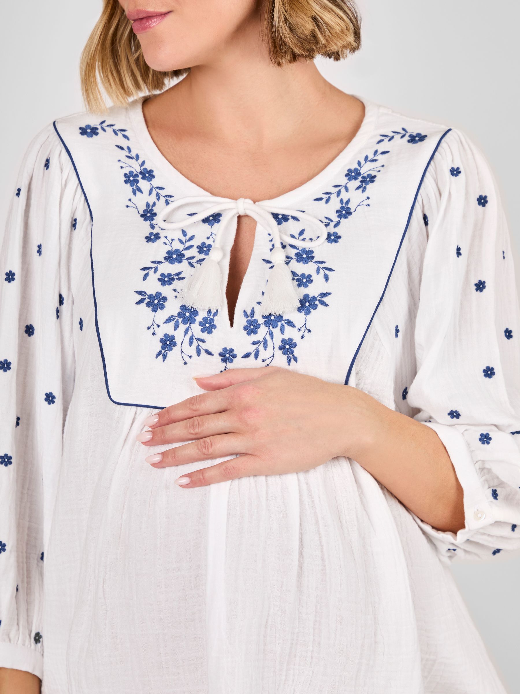 White Maternity Embroidered Blouse - Image 4 of 4