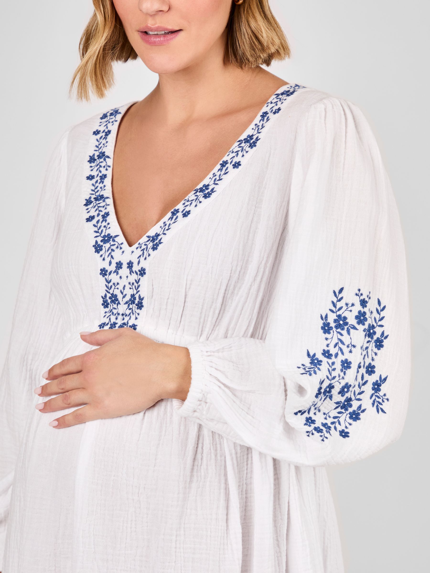 White Embroidered Textured Maternity Mini Dress - Image 4 of 4