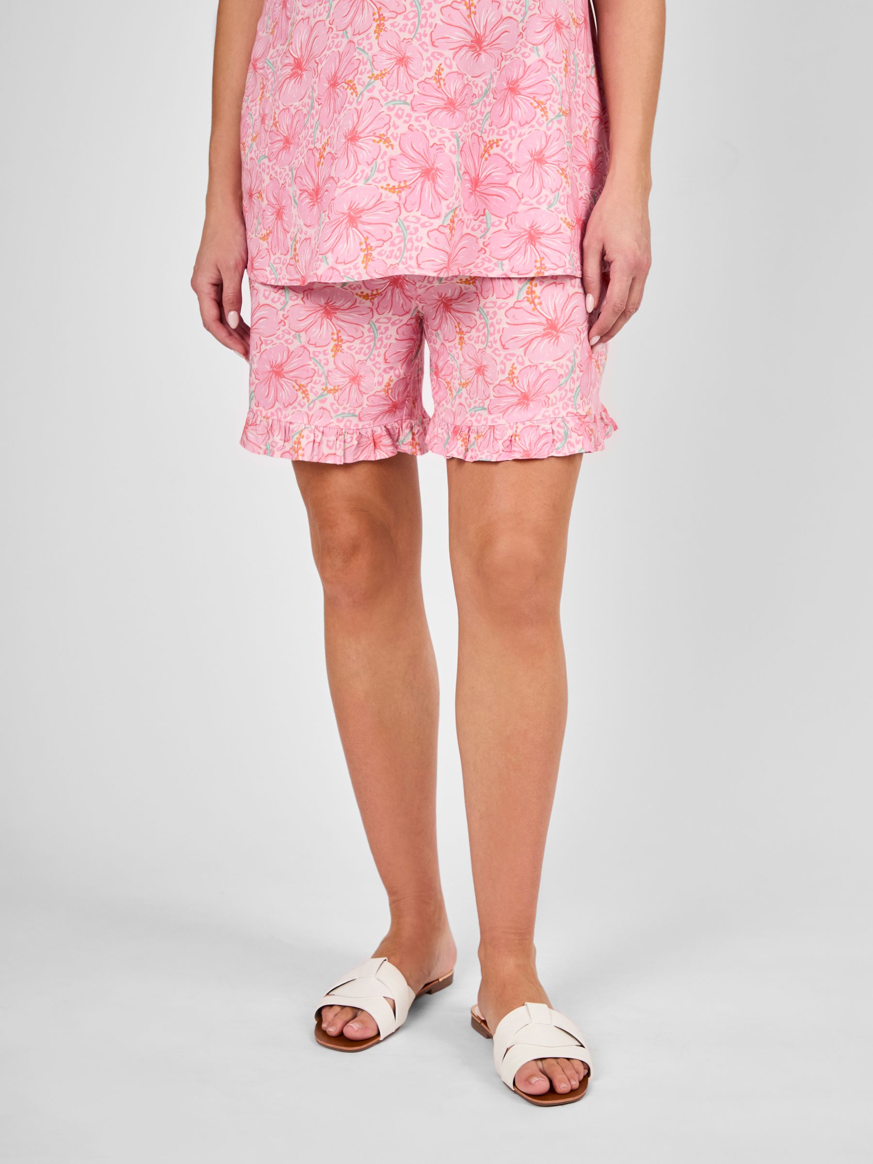 Pink Floral Patterned Frill Maternity Shorts - Image 1 of 4