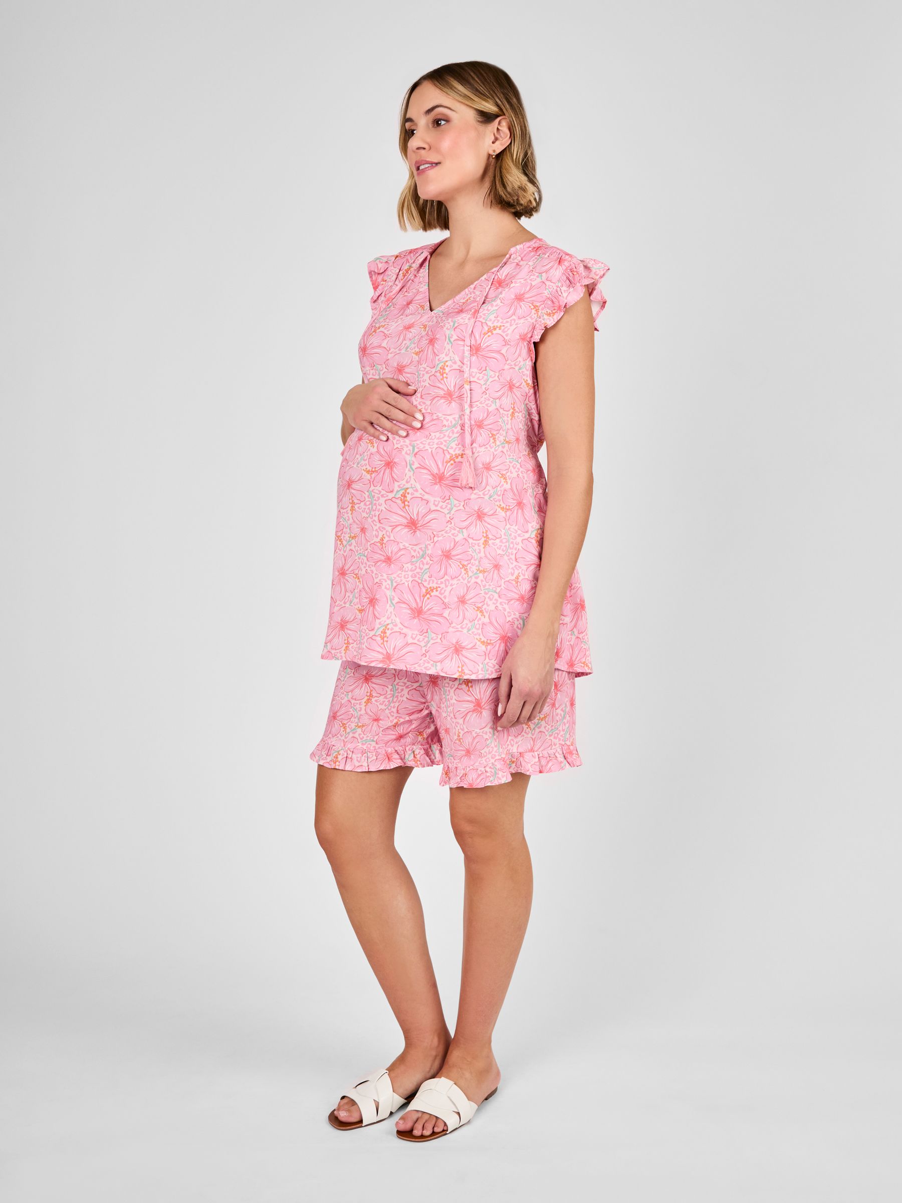 Pink Floral Patterned Frill Maternity Shorts - Image 3 of 4
