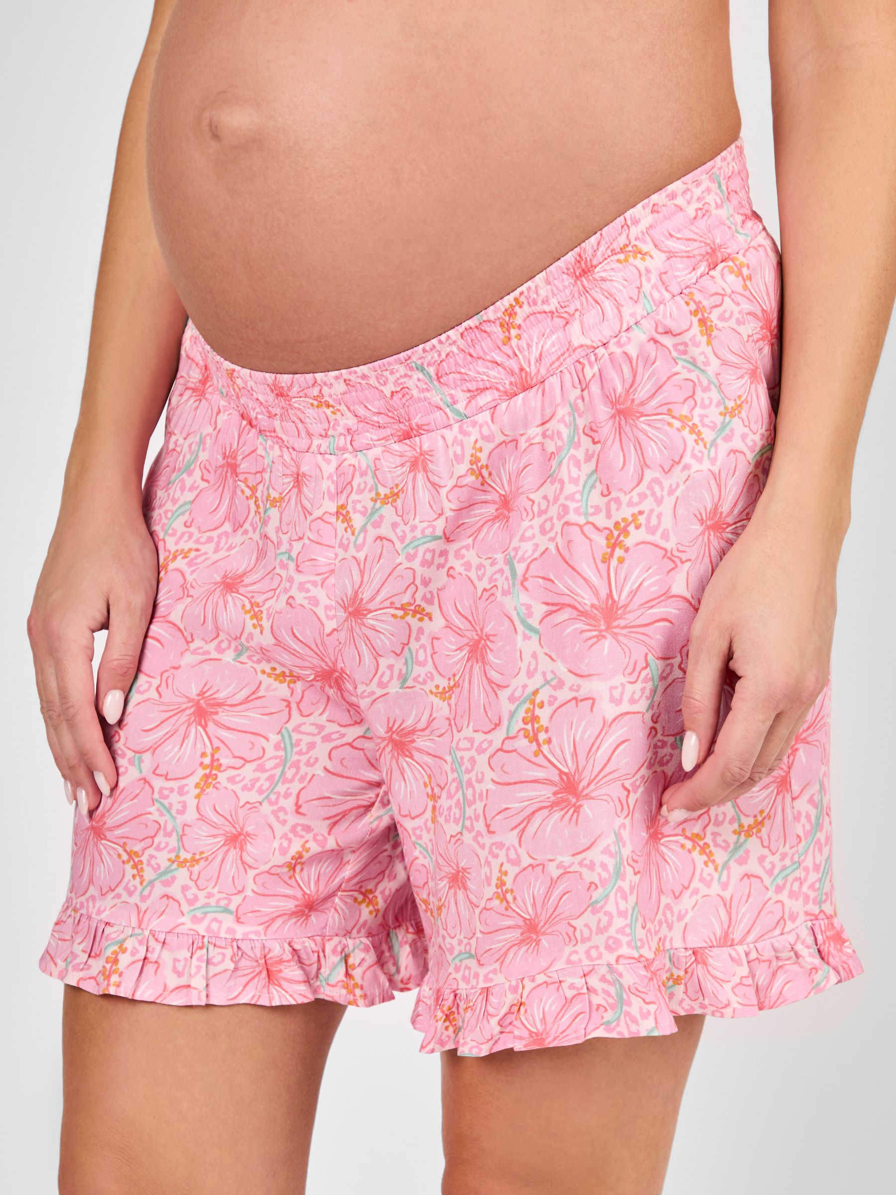 Pink Floral Patterned Frill Maternity Shorts - Image 4 of 4