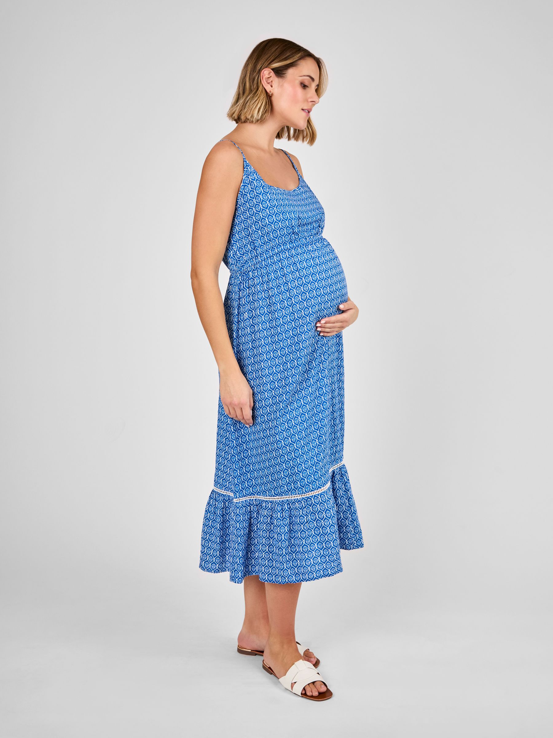Blue Floral Maternity Midi Dress - Image 1 of 4