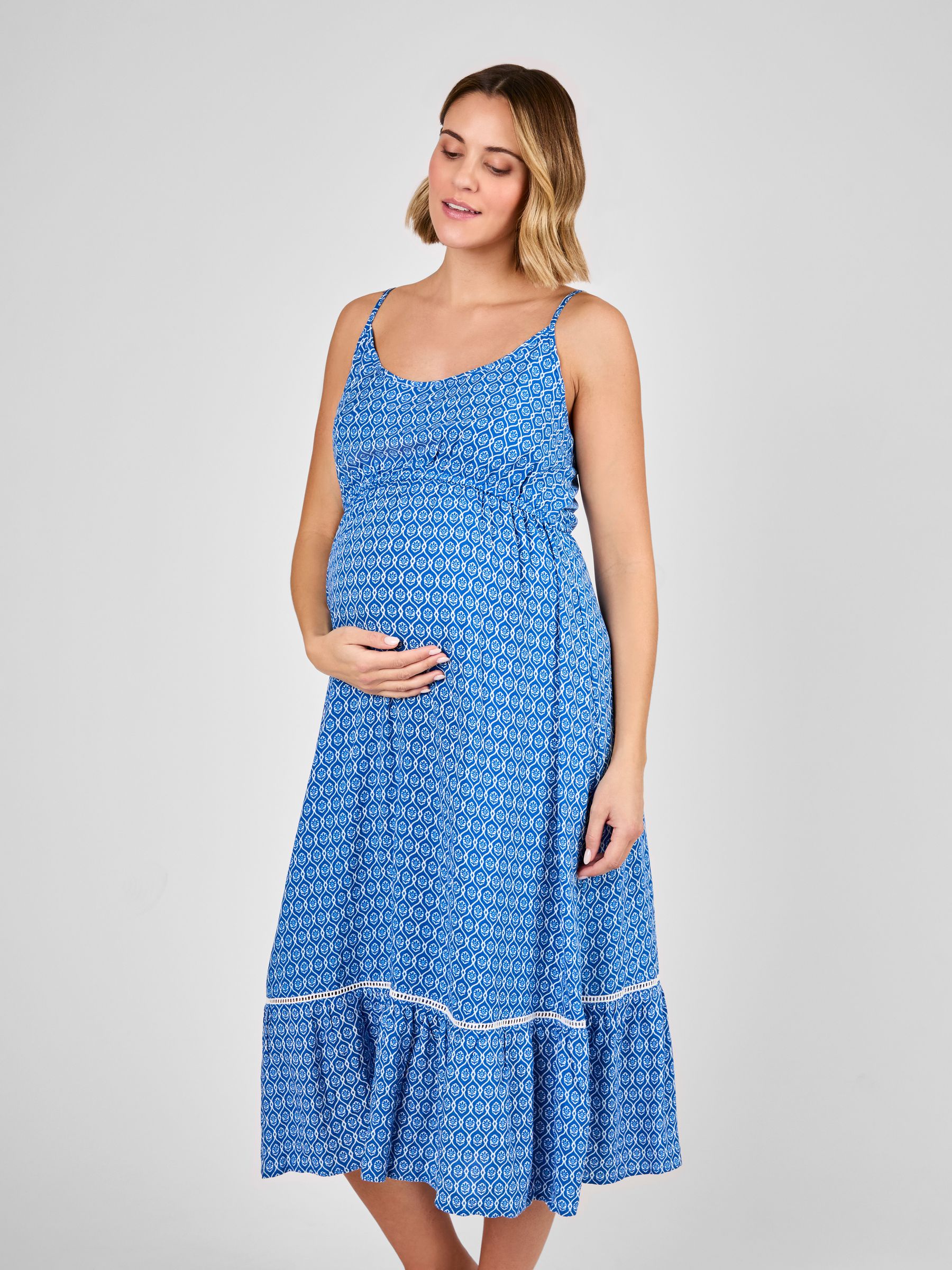 Blue Floral Maternity Midi Dress - Image 3 of 4