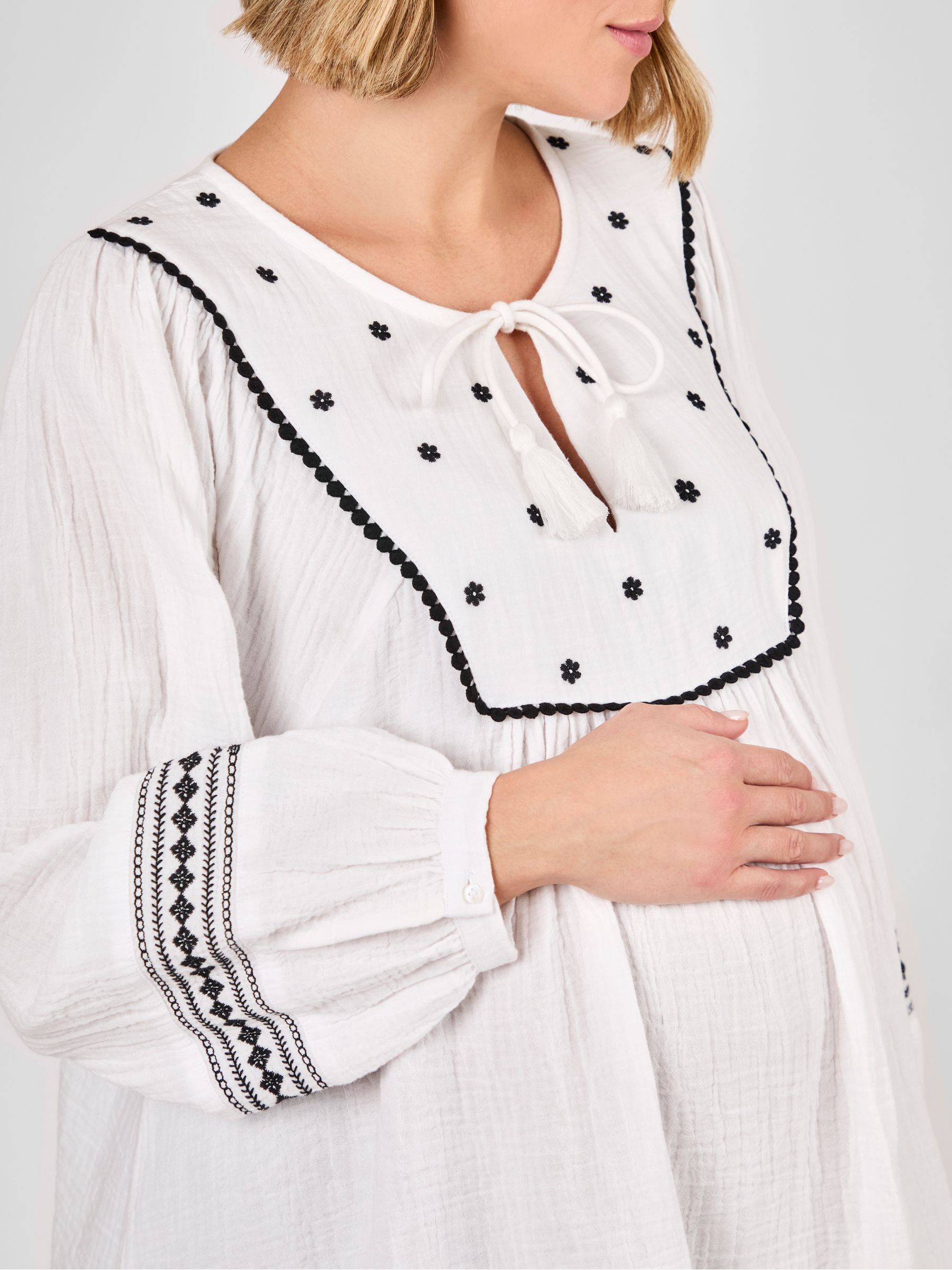 White Maternity Embroidered Blouse - Image 2 of 3