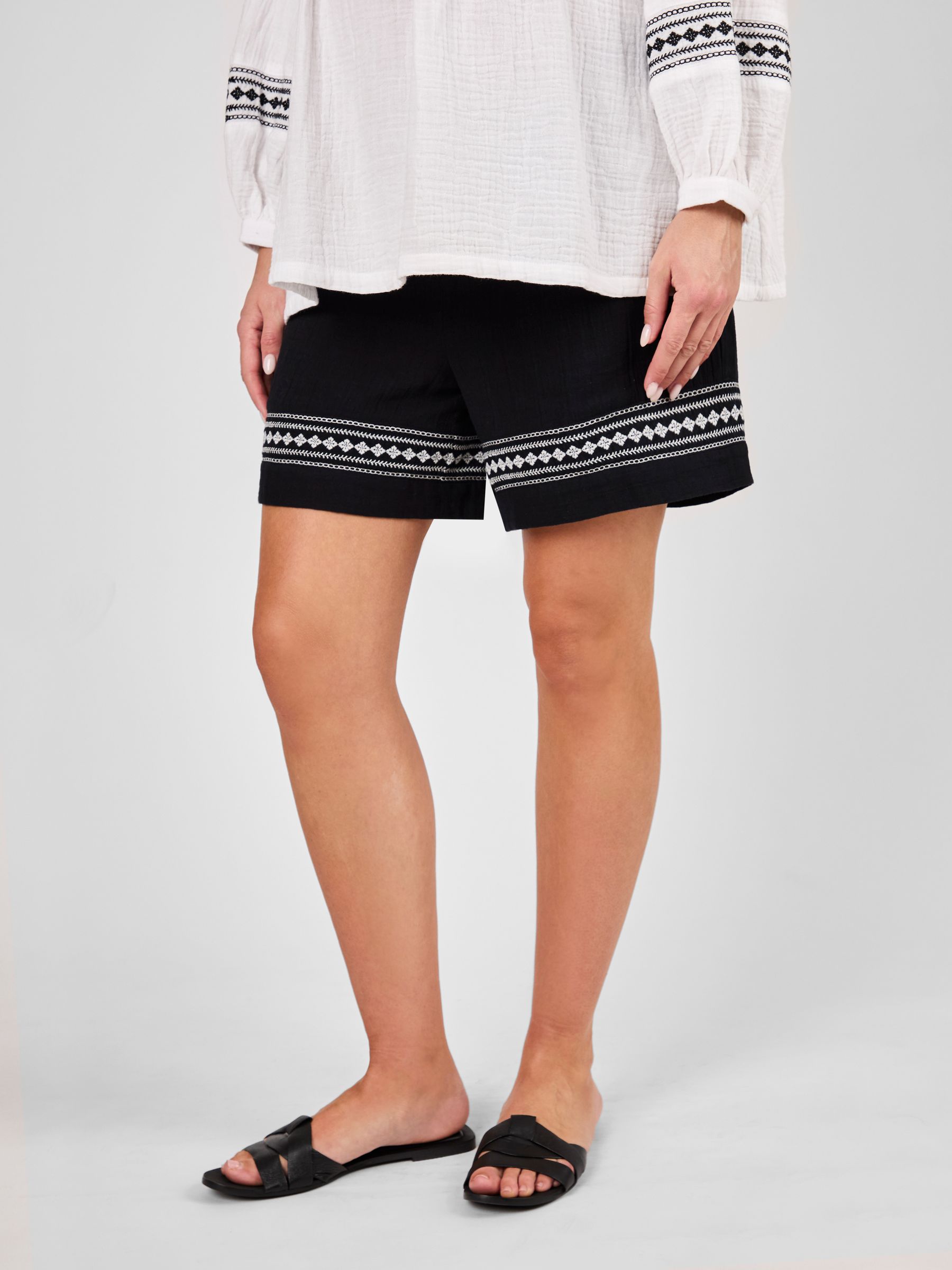 Black Maternity Embroidered Shorts - Image 2 of 4