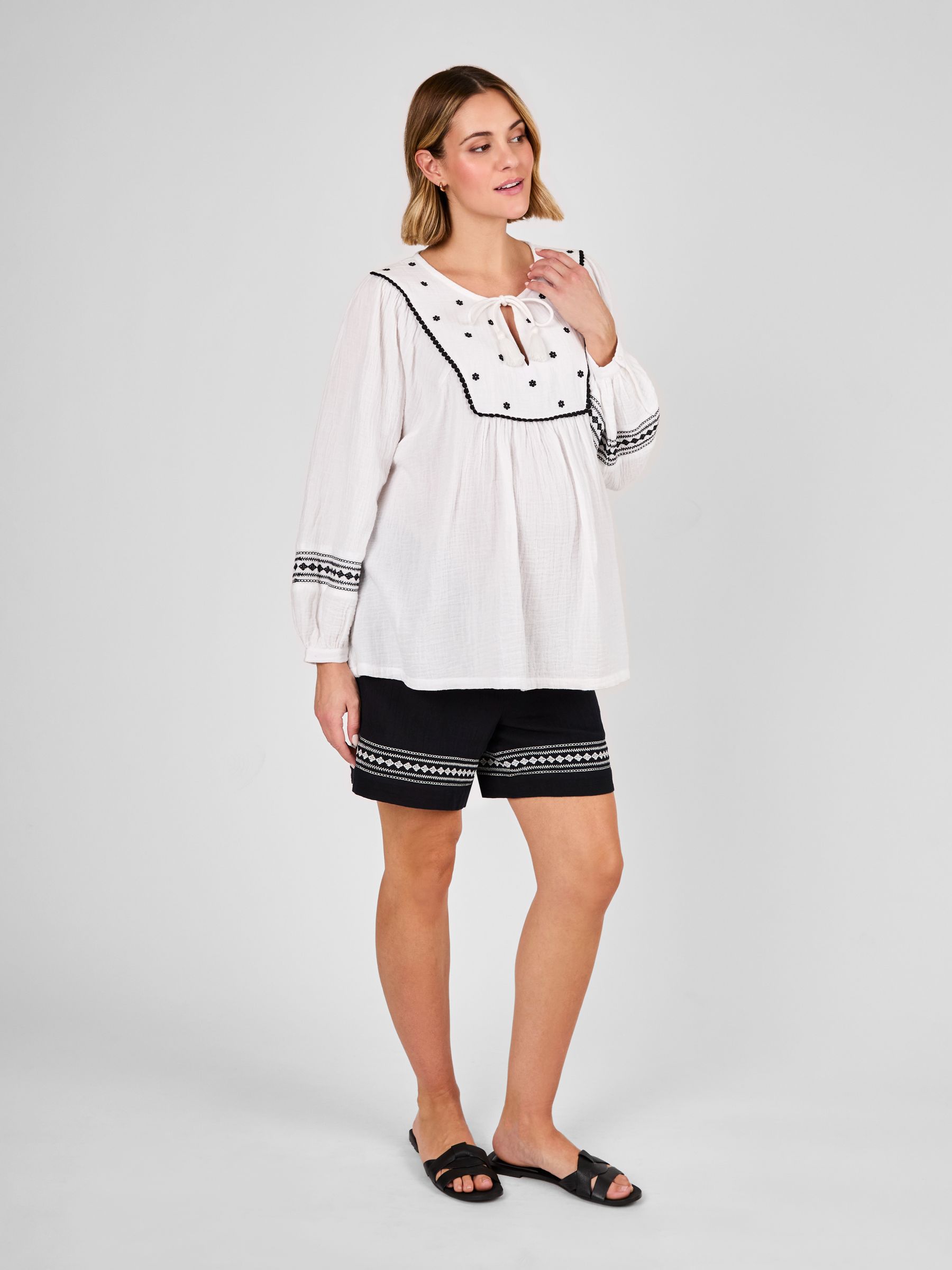 Black Maternity Embroidered Shorts - Image 4 of 4