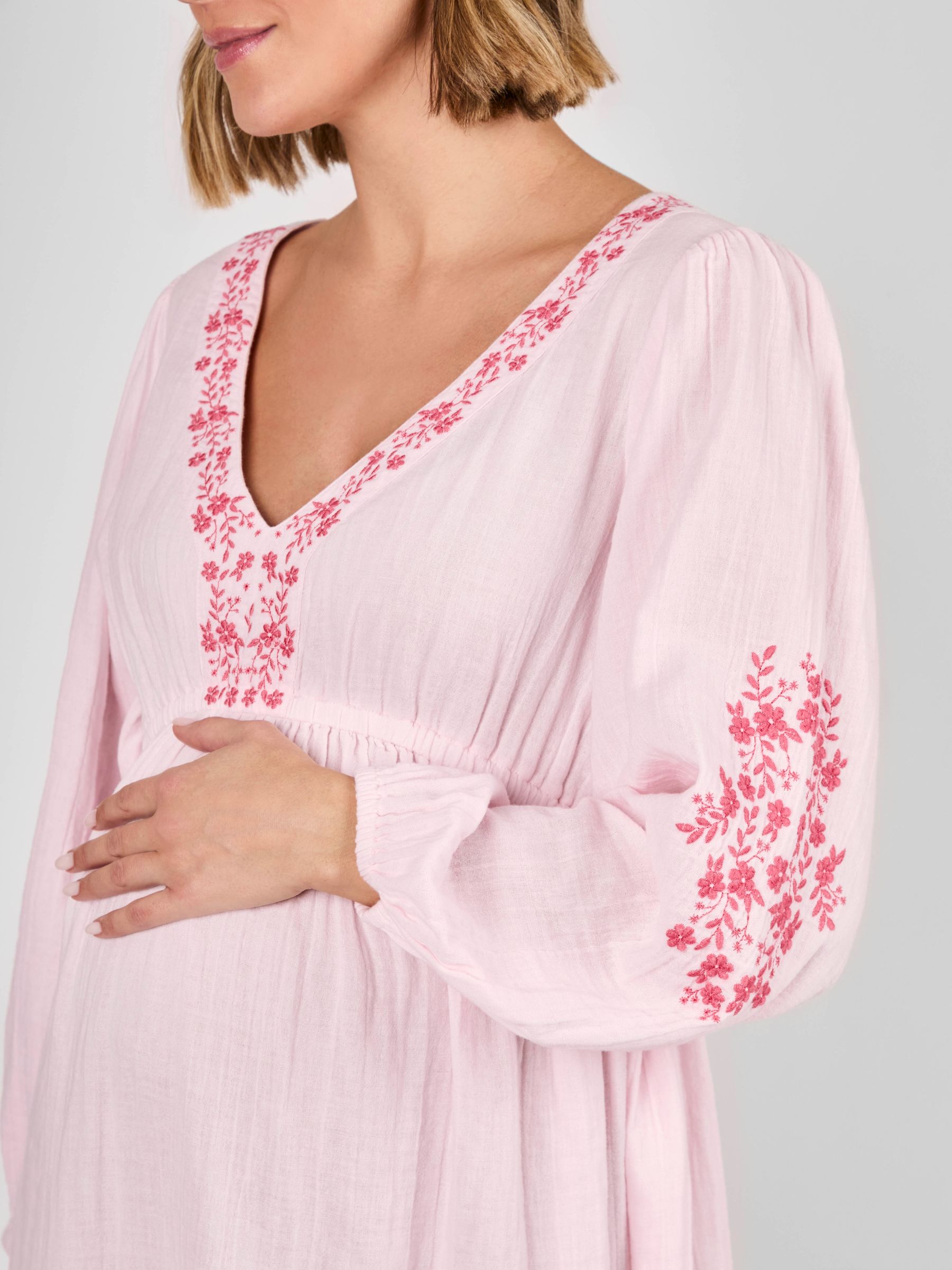 Pink Embroidered Textured Maternity Mini Dress - Image 4 of 5