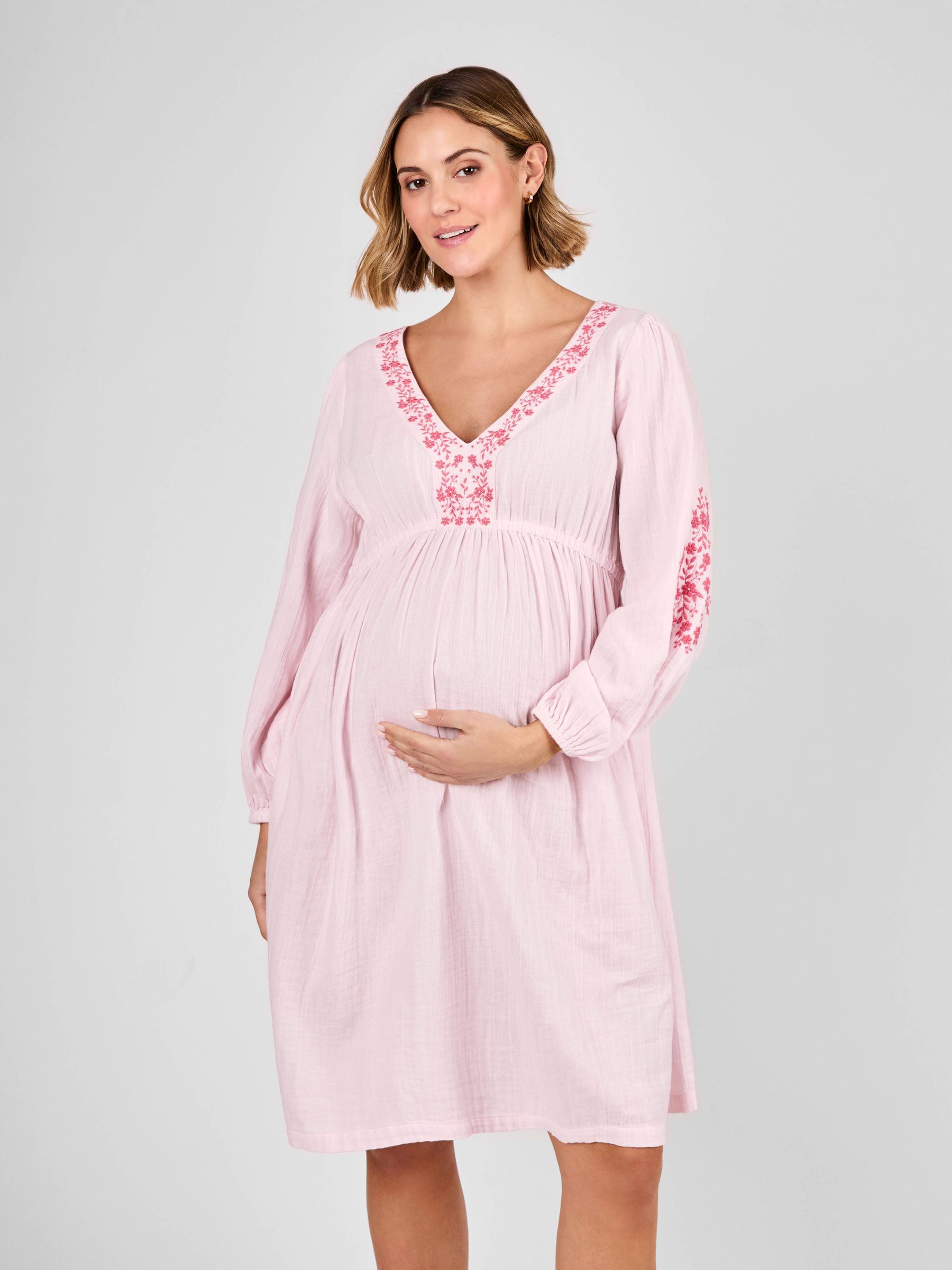 Pink Embroidered Textured Maternity Mini Dress - Image 5 of 5