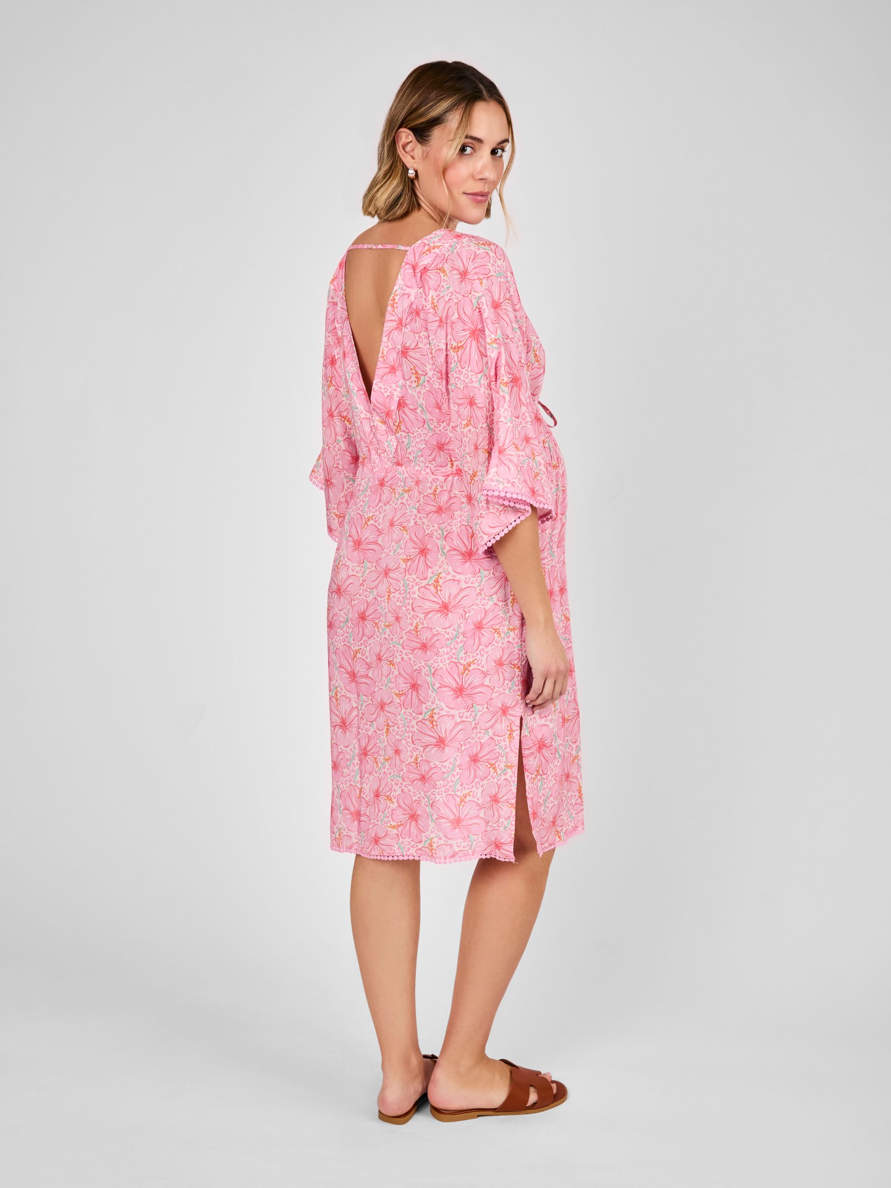 Pink Floral Maternity Mini Kaftan Dress - Image 2 of 4