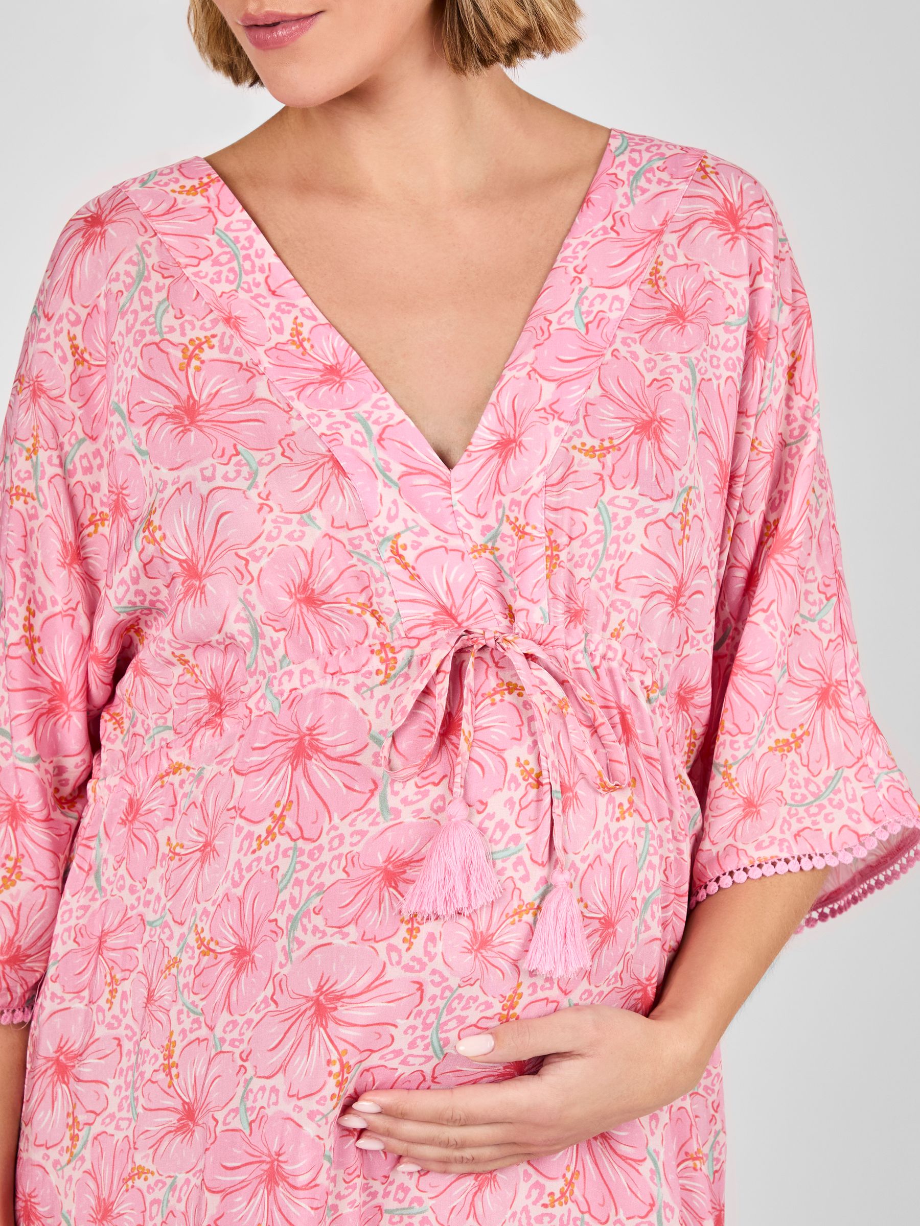 Pink Floral Maternity Mini Kaftan Dress - Image 4 of 4