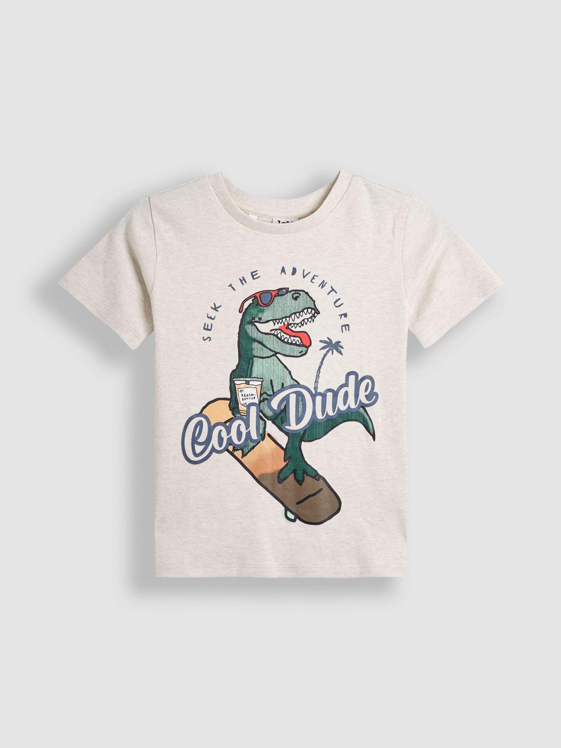 Oatmeal Natural Dino Skater Printed Graphic T-Shirt - Image 1 of 3
