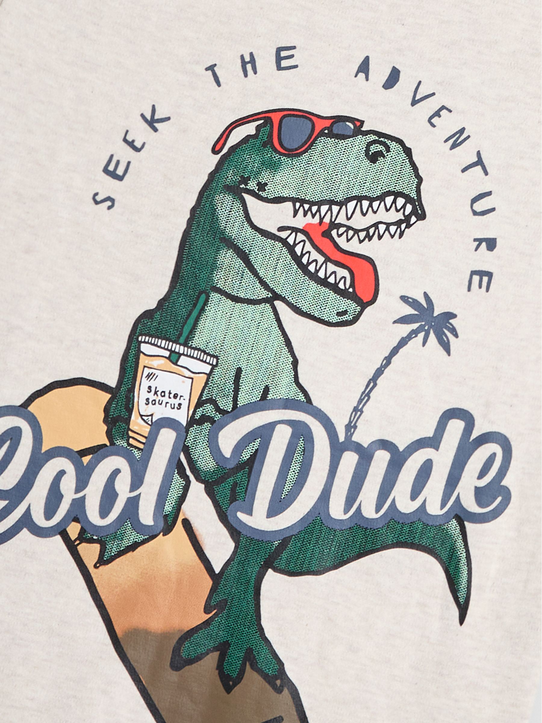 Oatmeal Natural Dino Skater Printed Graphic T-Shirt - Image 3 of 3