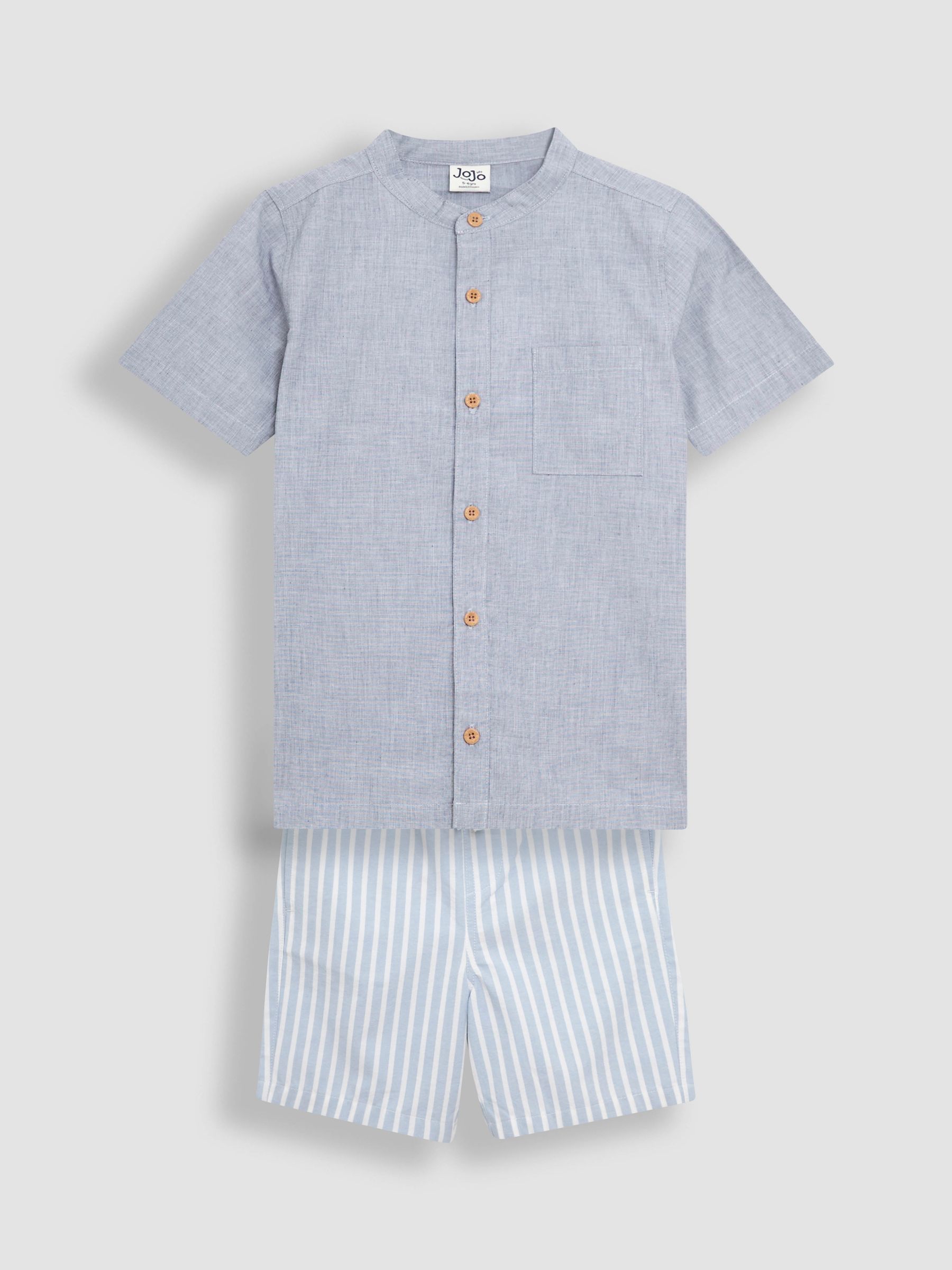 Blue 2-Piece Grandad Collar Shirt & Striped Shorts Set - Image 1 of 6